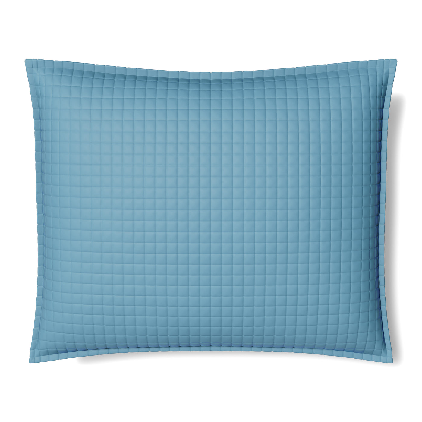 Ann Gish quilted pillow in slate blue with grid stitching and flanged border.