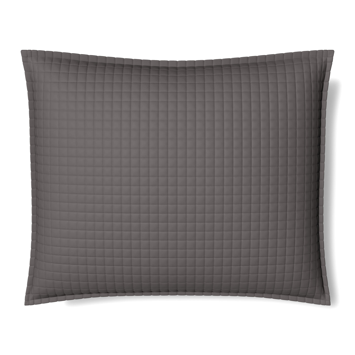 Charcoal quilted pillow sham with grid stitching pattern, flat lay view.