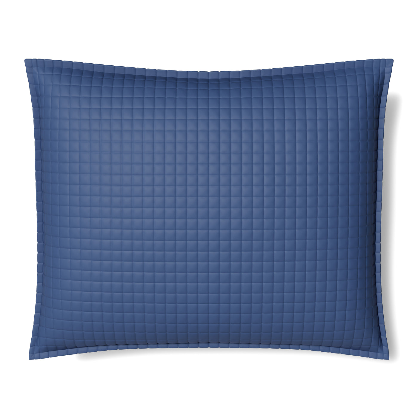 Ann Gish quilted pillow sham in navy blue with grid-stitched pattern and flanged border.
