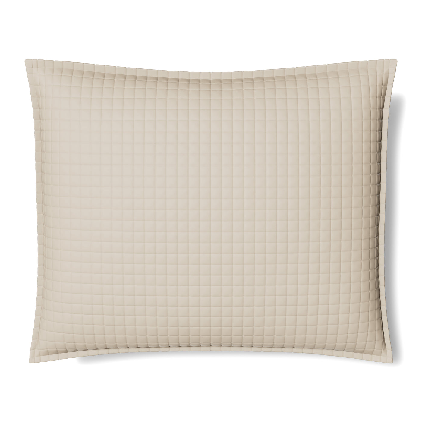 Ann Gish quilted pillow sham in champagne with grid stitching and flanged edge.