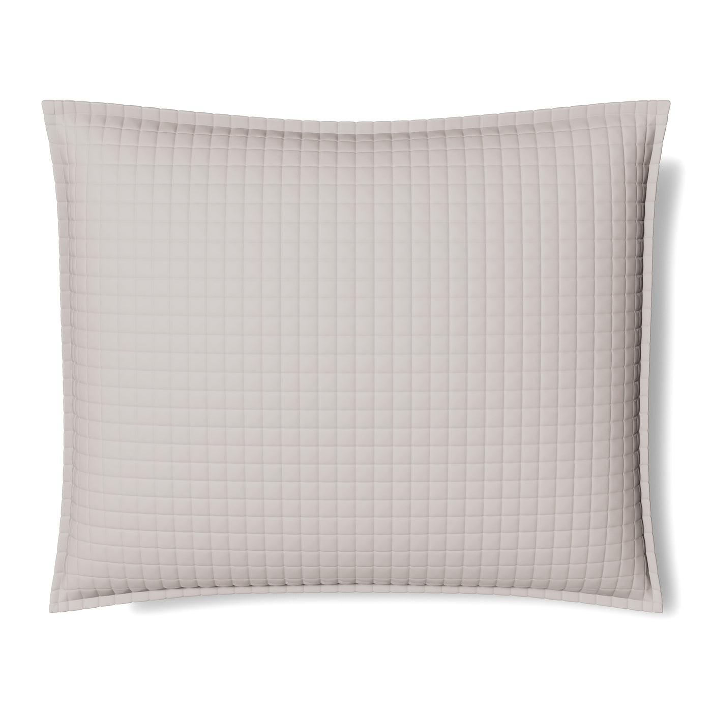 Reverse side of Ann Gish quilted pillow in stone, showing grid-stitched texture and flange border.