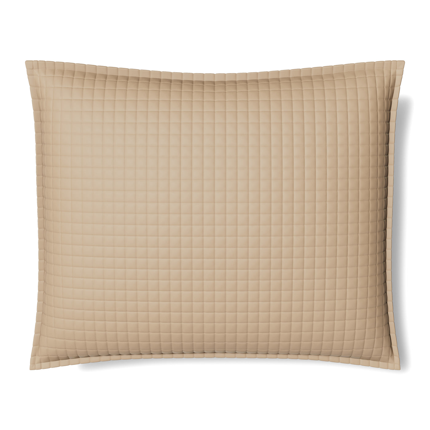 Ann Gish quilted pillow sham in sand, grid-stitched with narrow flange border.