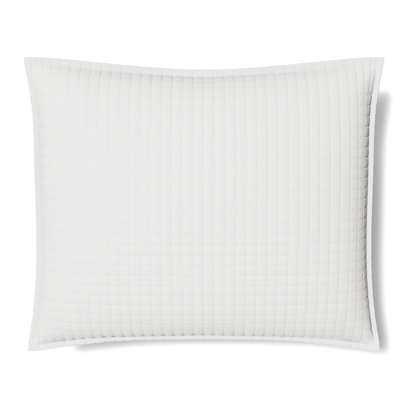 Ann Gish quilted pillow in white with grid-stitched texture and flanged border.