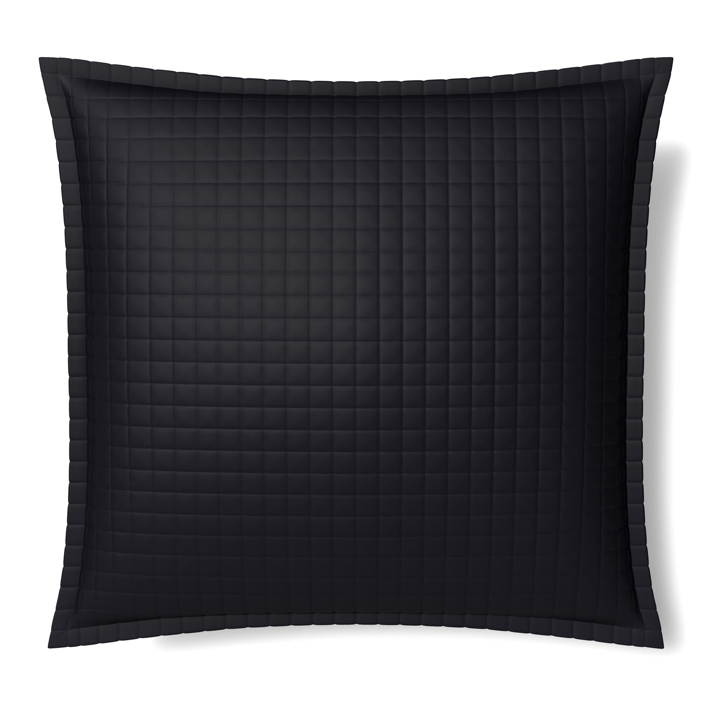 Ann Gish Ready-to-Bed 2.0 quilted pillow in black with grid stitching and flanged edge.