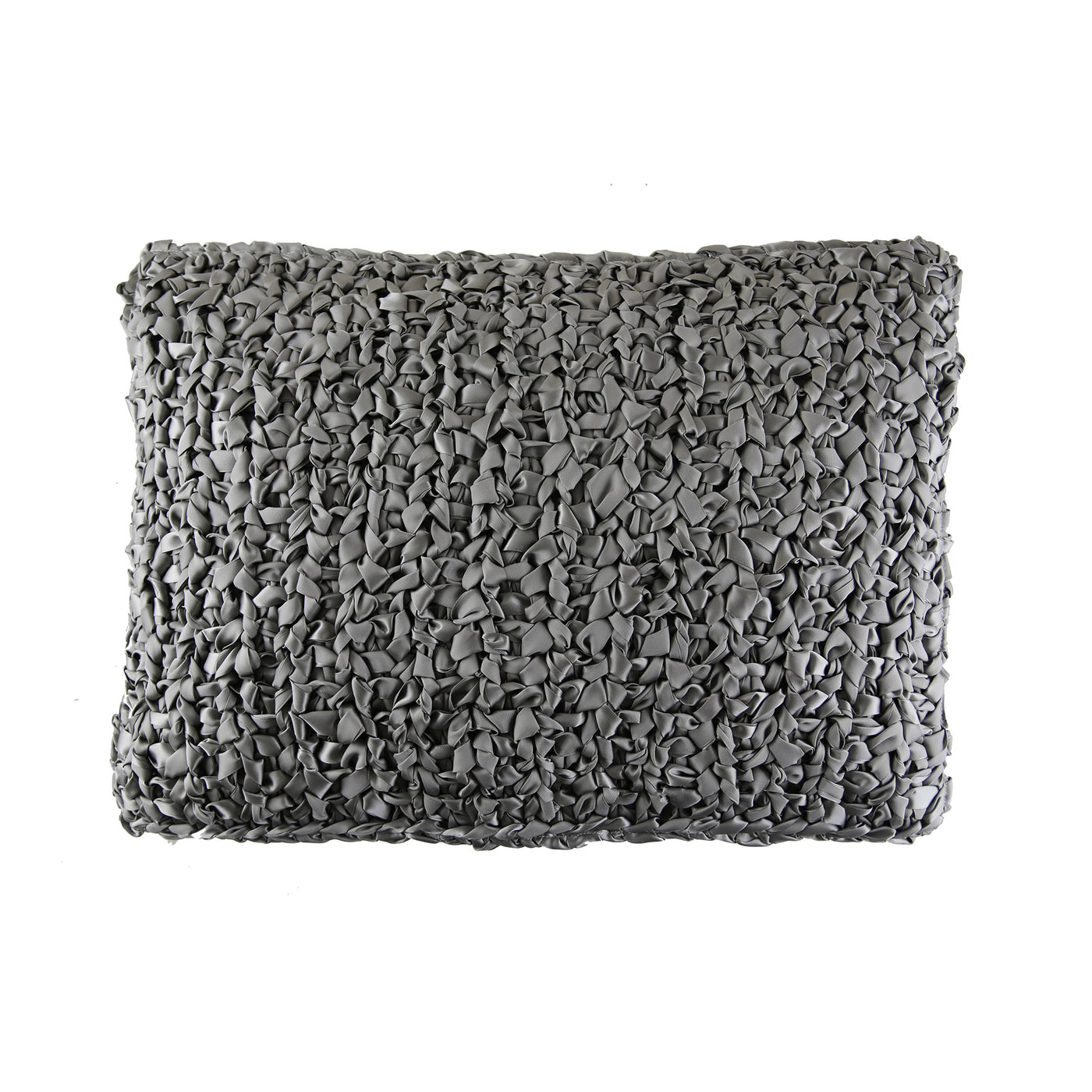 Ann Gish Ribbon Knit Pillow in charcoal, close-up of chunky woven ribbon texture.