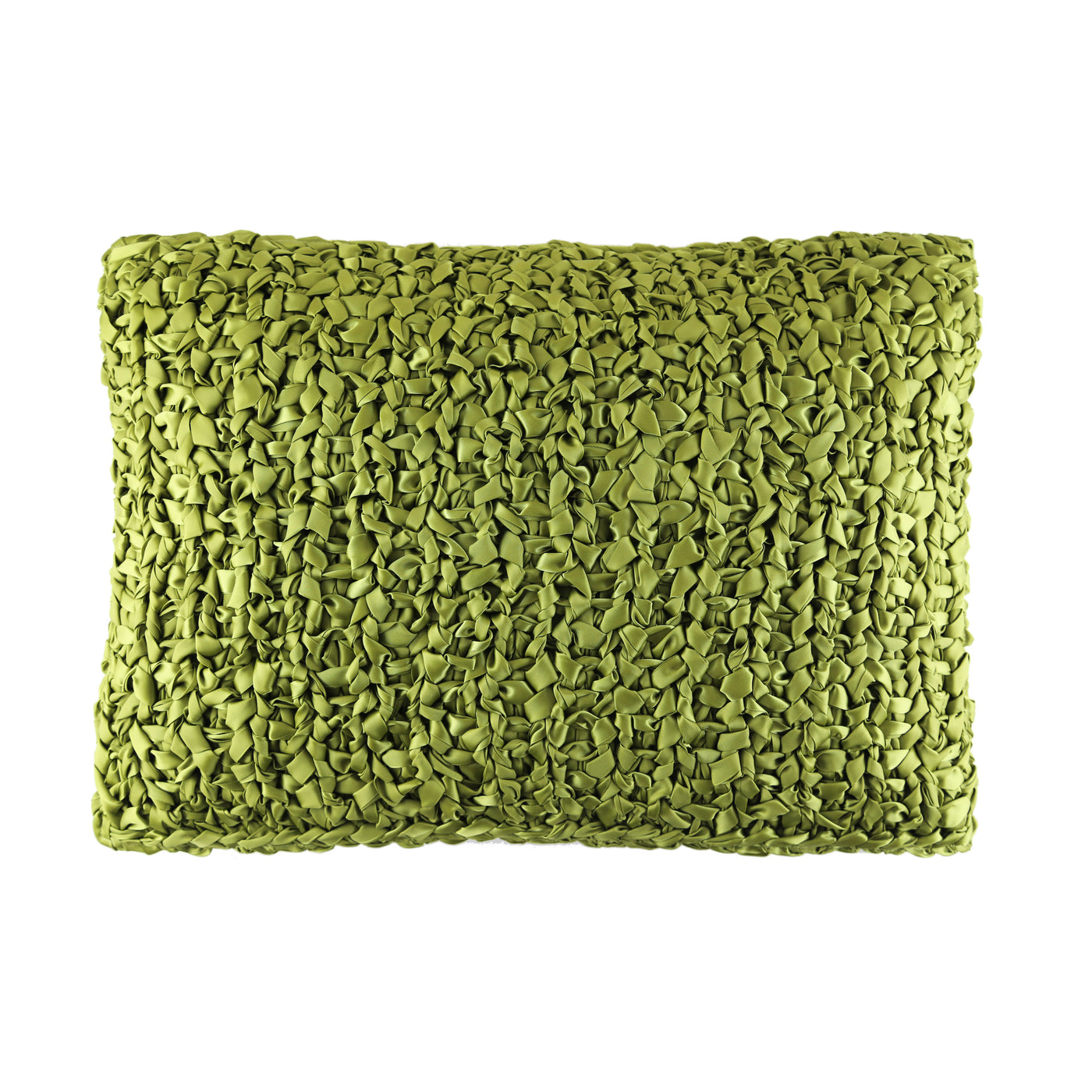 Ann Gish Ribbon Knit pillow in chartreuse, textured ribbon weave surface, lumbar silhouette.
