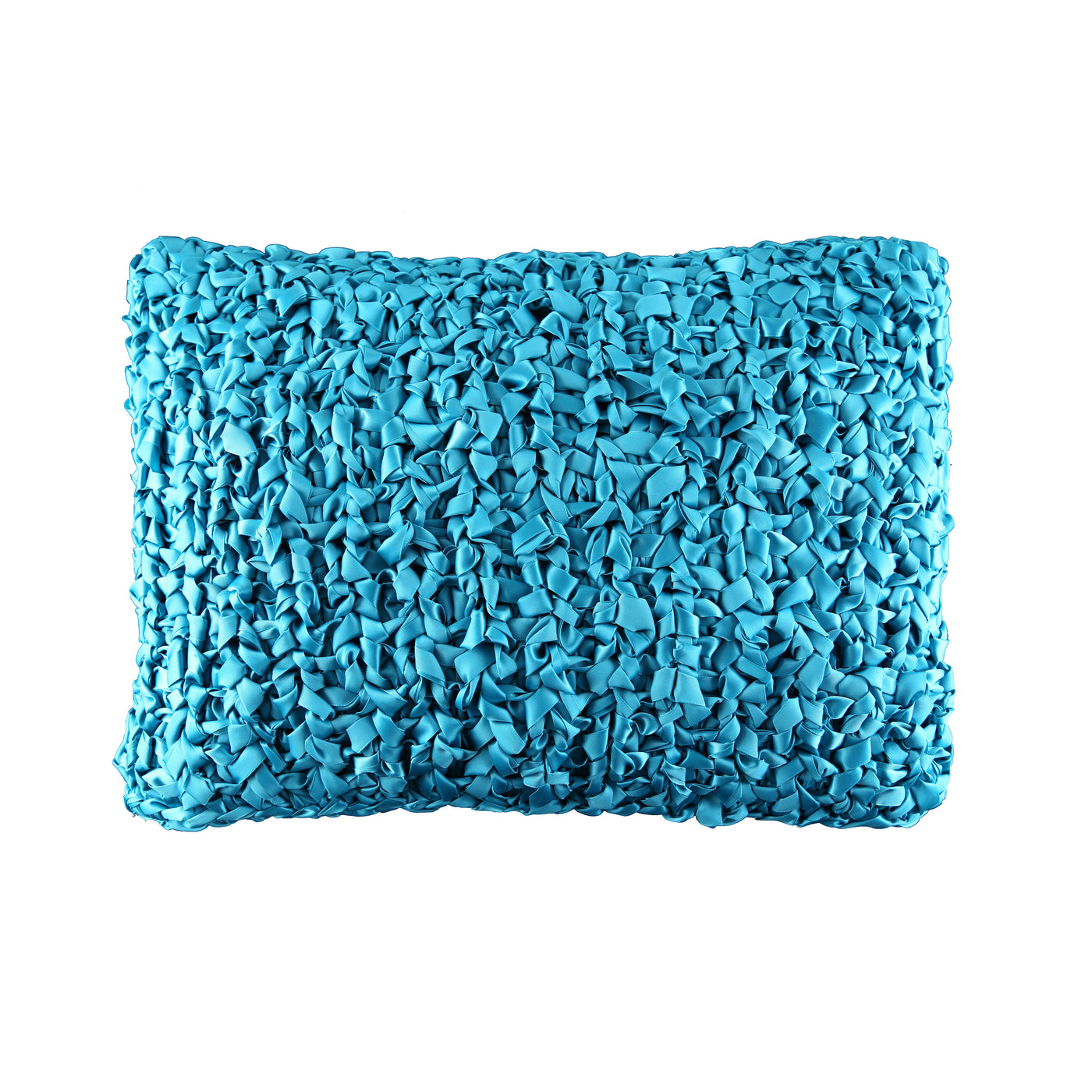 Ann Gish Ribbon Knit pillow in turquoise, close-up showing textured ruched fabric surface.