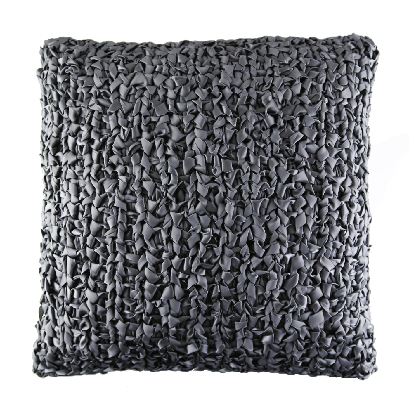 Ann Gish Ribbon Knit pillow in charcoal, close-up of looped ribbon texture across full face.