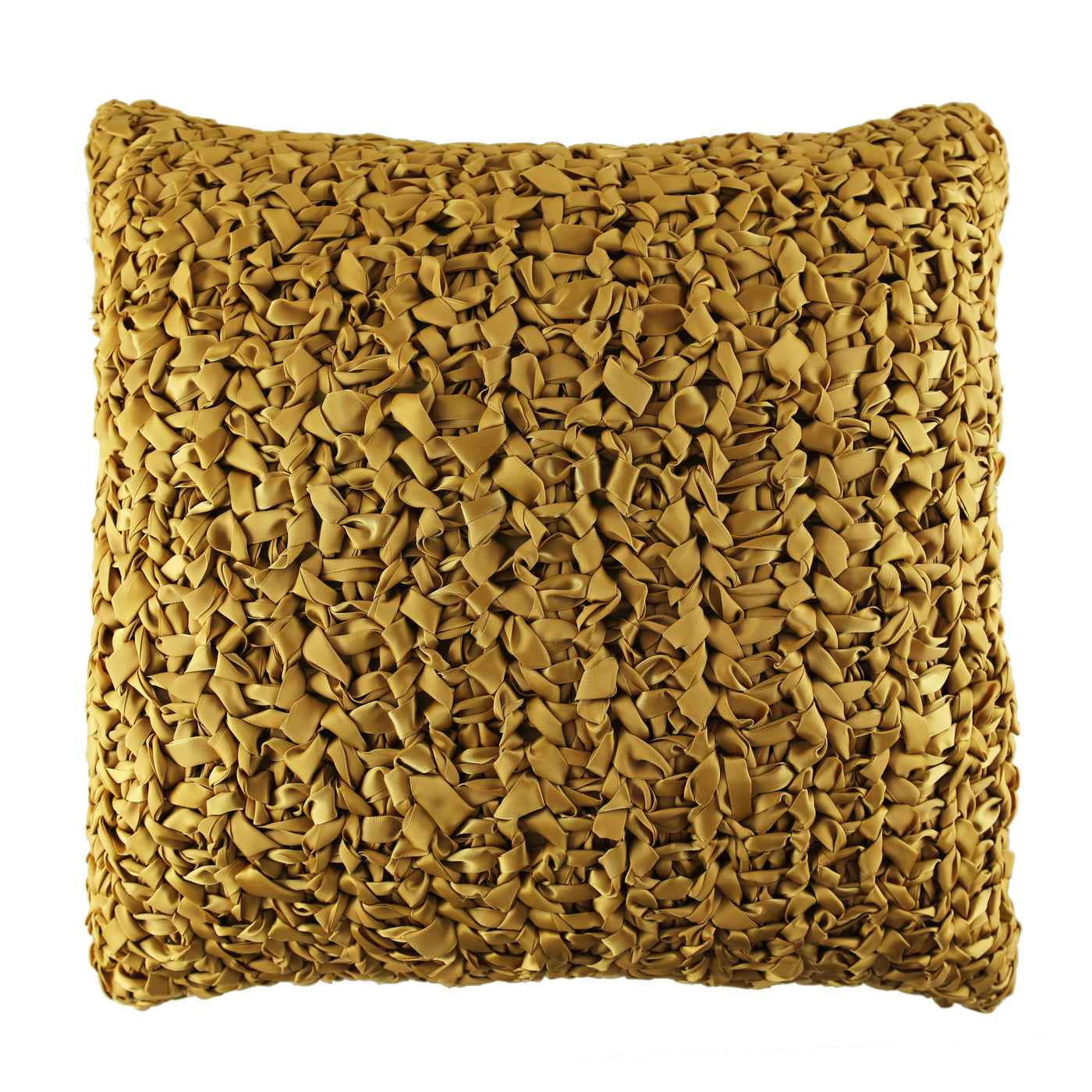 Ann Gish Ribbon Knit pillow in saffron, dense looped ribbon texture, front view.