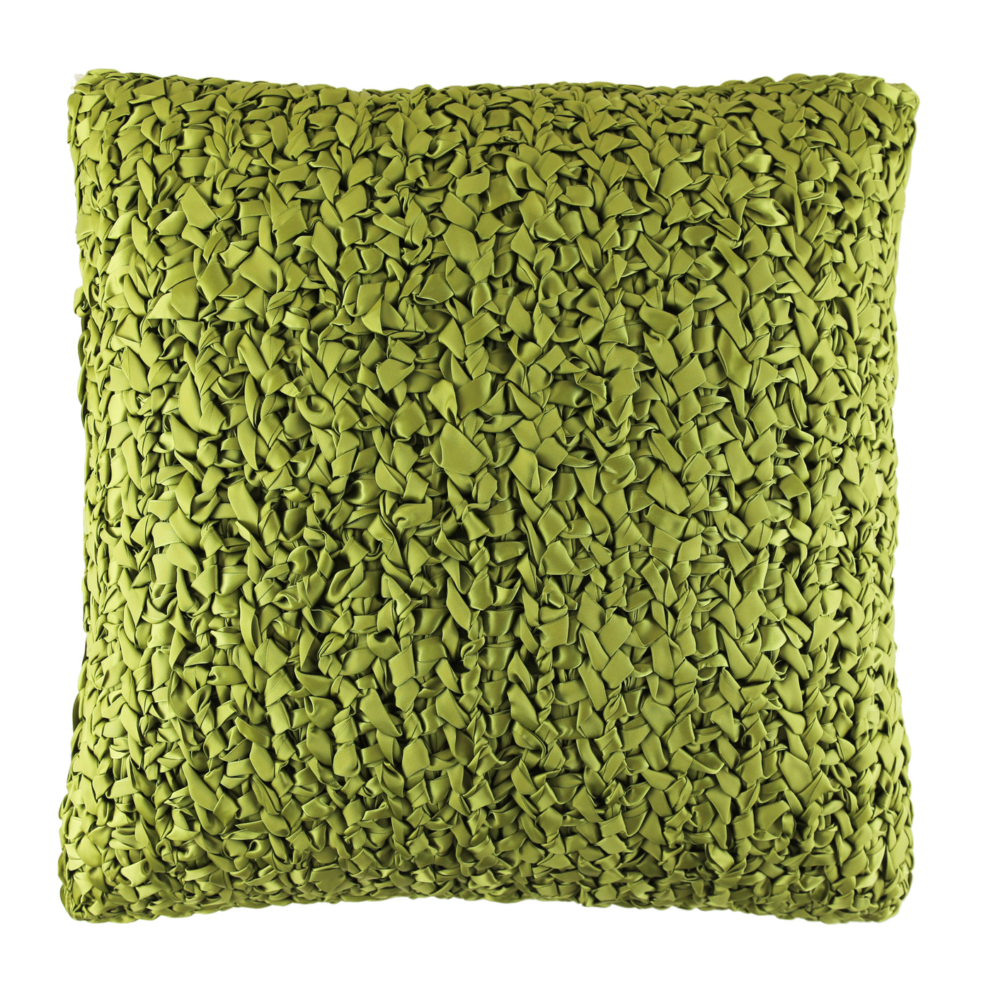 Ann Gish Ribbon Knit pillow in chartreuse with densely textured ribbon weave surface.