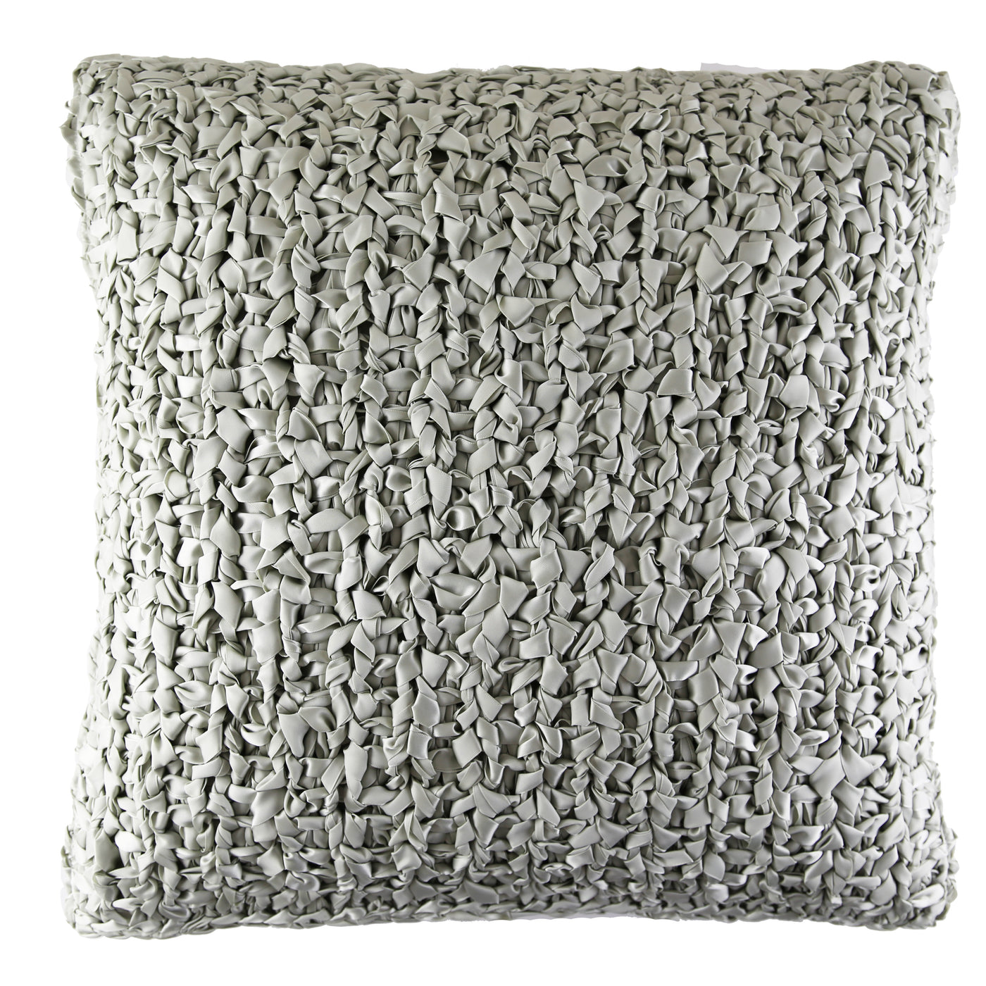 Ann Gish Ribbon Knit pillow in silver-grey, full front view of textured woven surface.