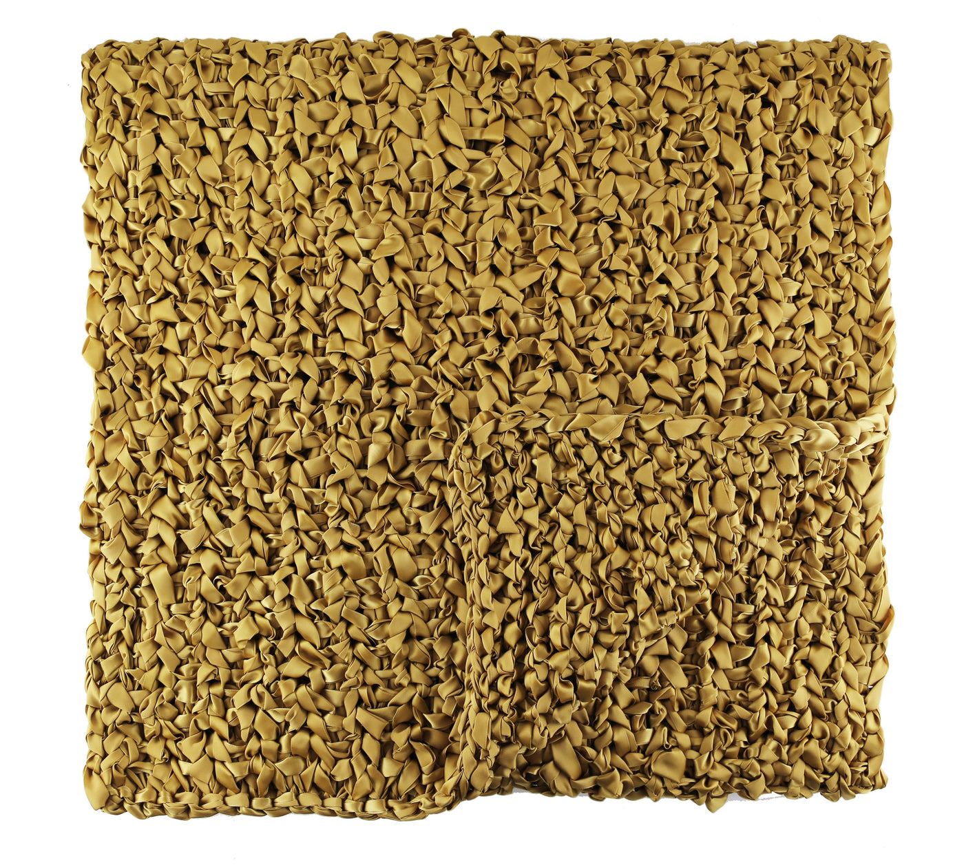 Close-up of Ann Gish Ribbon Knit Throw in gold, showing dense looped texture detail.