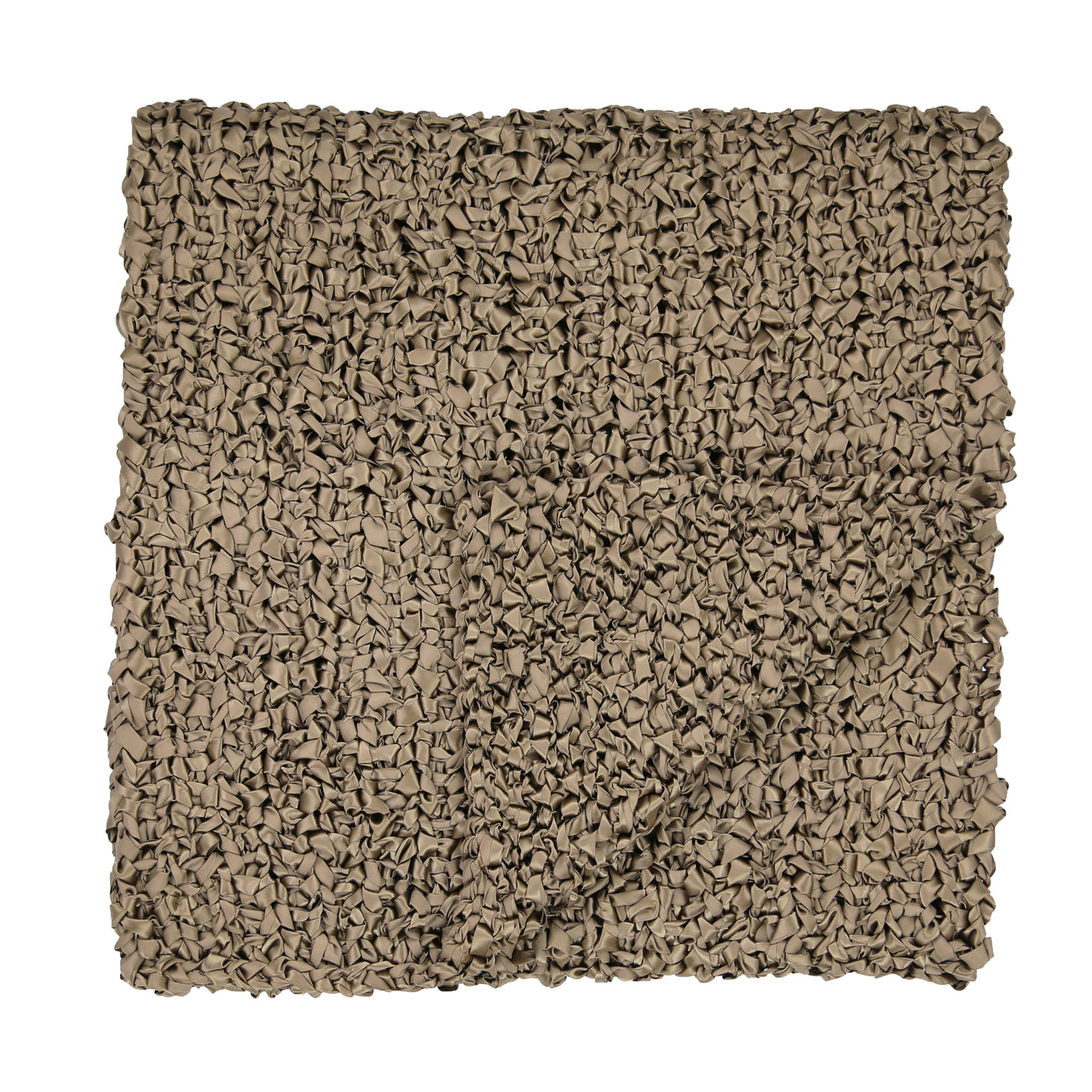 Close-up of Ann Gish Ribbon Knit Throw in taupe, showing textured looped yarn weave.