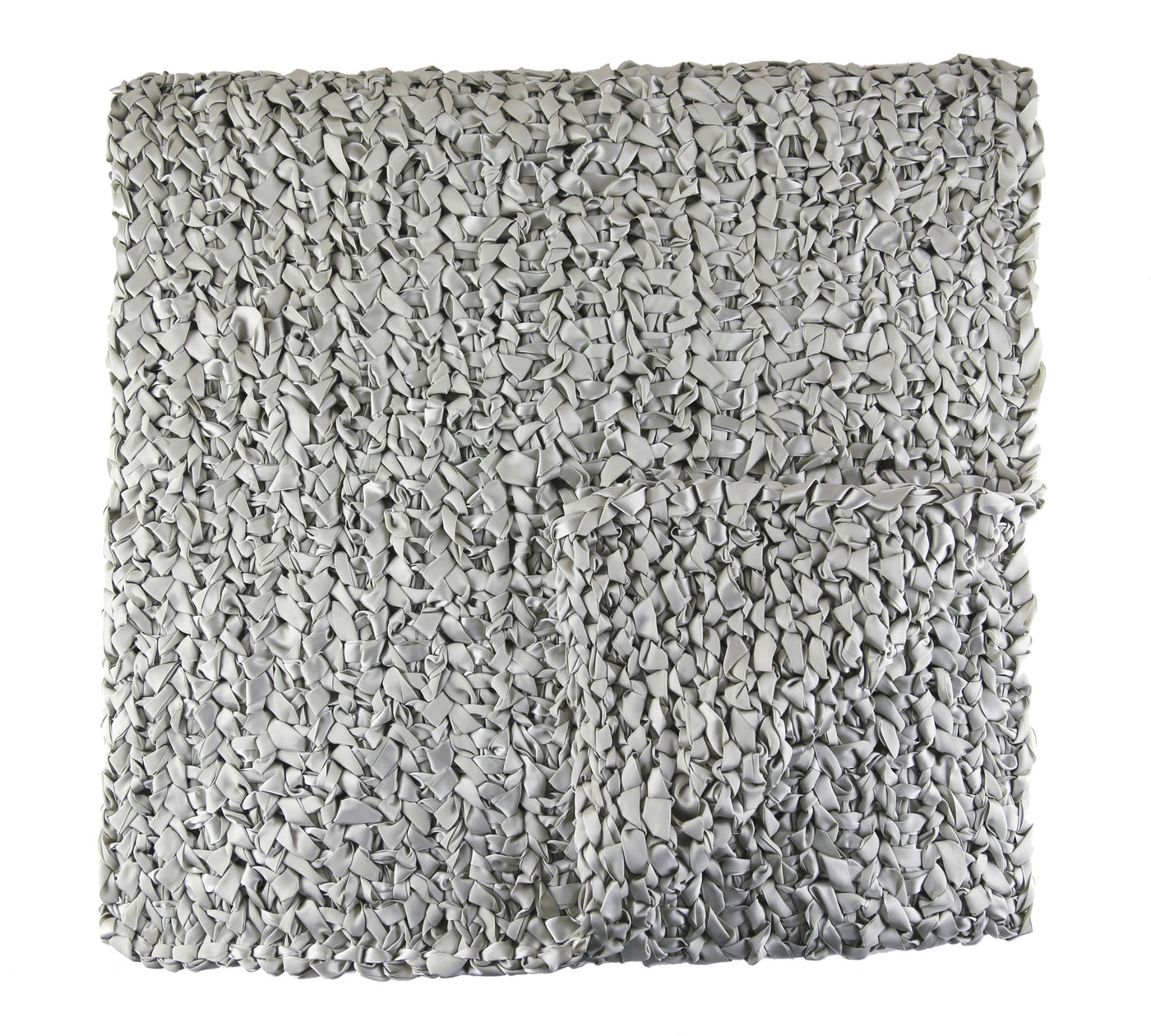 Close-up of Ann Gish Ribbon Knit Throw in silver-grey, showing chunky looped ribbon texture.