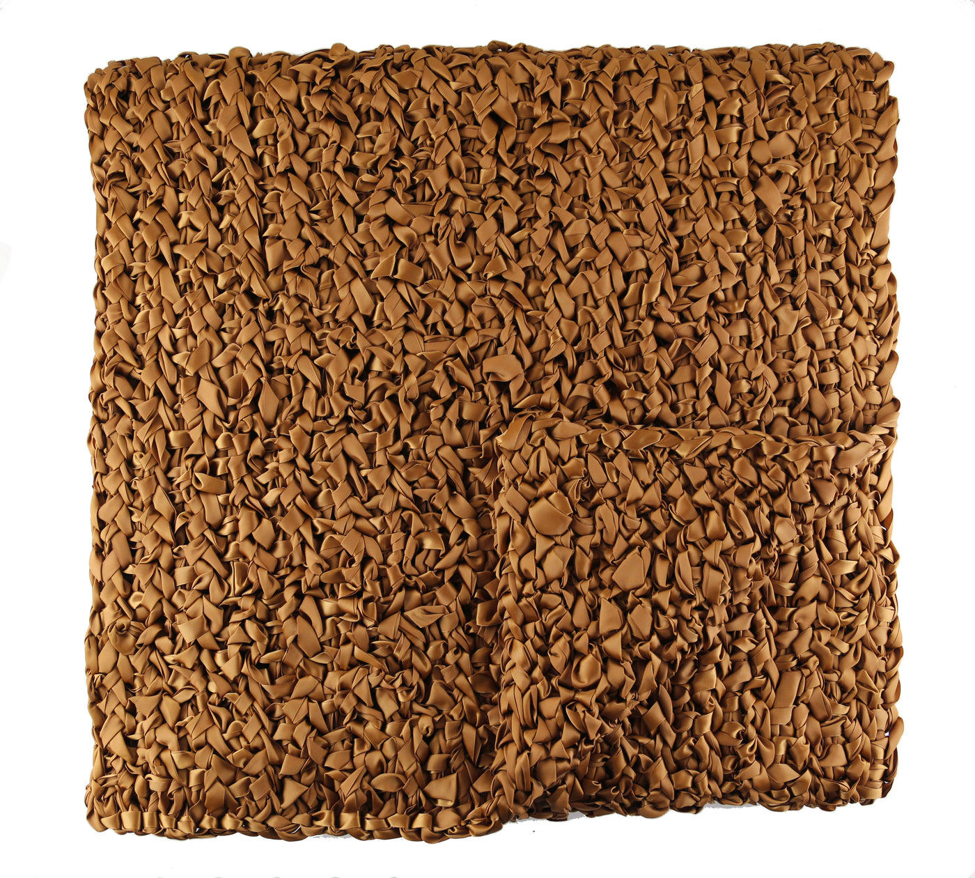 Ann Gish Ribbon Knit Throw in caramel, folded square showing chunky ribbon texture detail.
