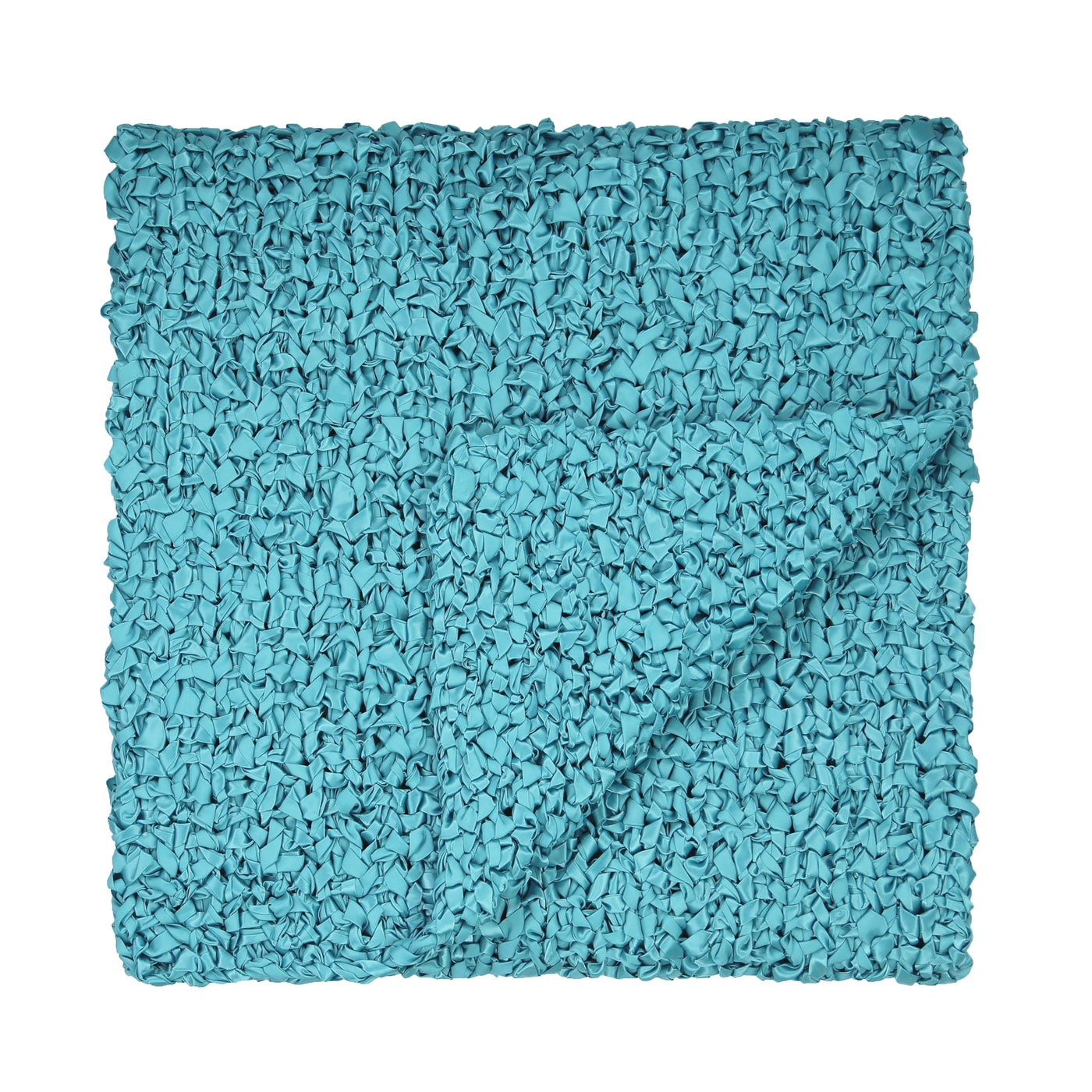 Ann Gish Ribbon Knit Throw in teal, corner folded back to show chunky knit texture.