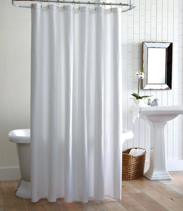 Photo of the Alyssa Matelassé Shower Curtain ensemble.