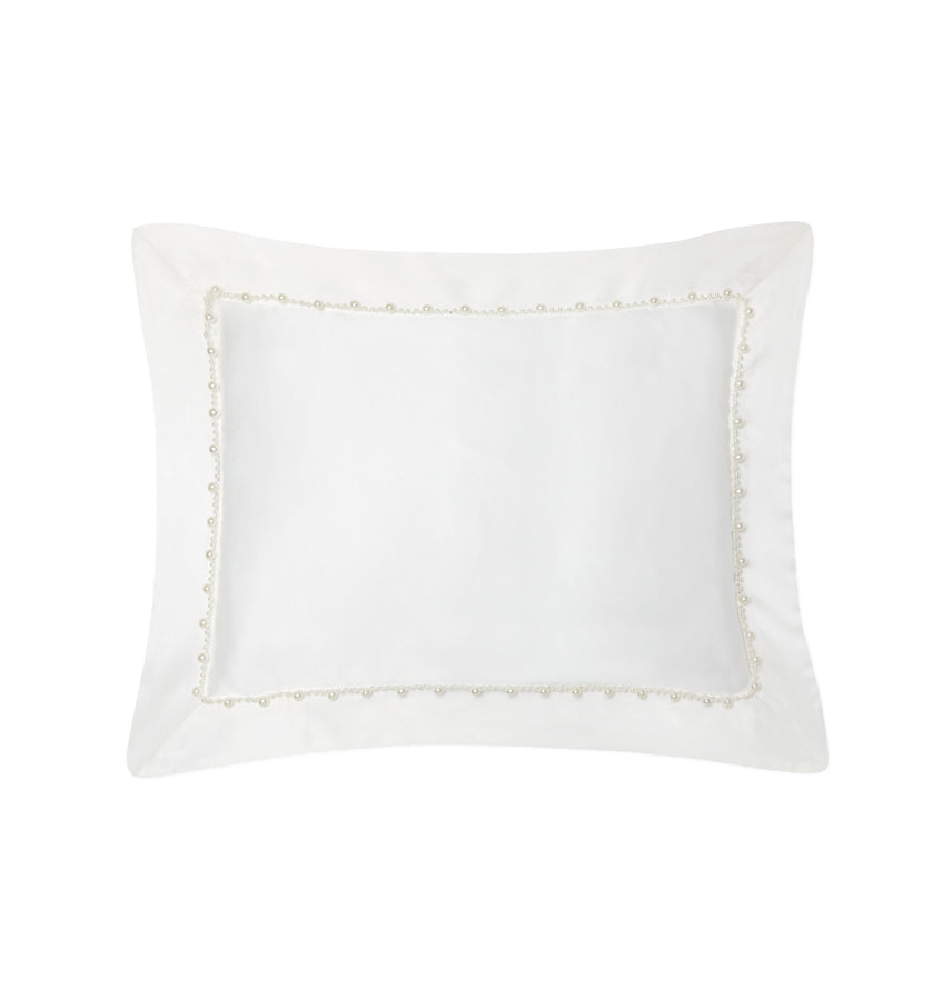 Sferra Regina ivory cotton sham with delicate embroidered trim detail.