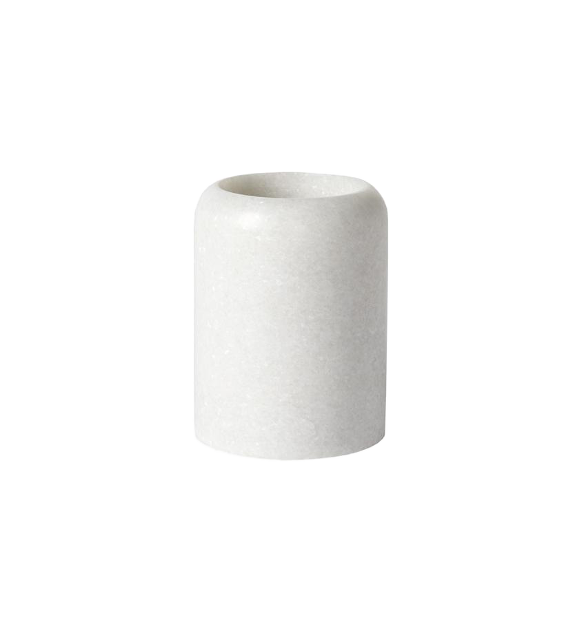 Sferra Velina marble toothbrush holder in ivory with rounded cylindrical form.