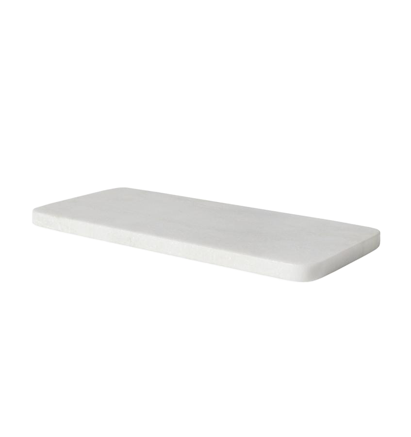 Sferra Velina rectangular white marble storage tray on white background.