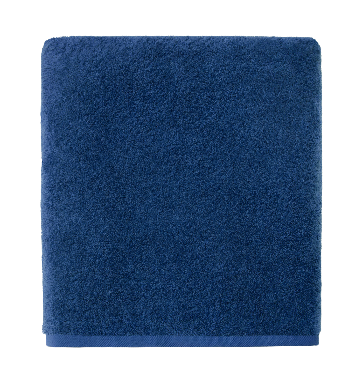 Sferra Sarma bath sheet in navy blue terry cotton, folded flat.