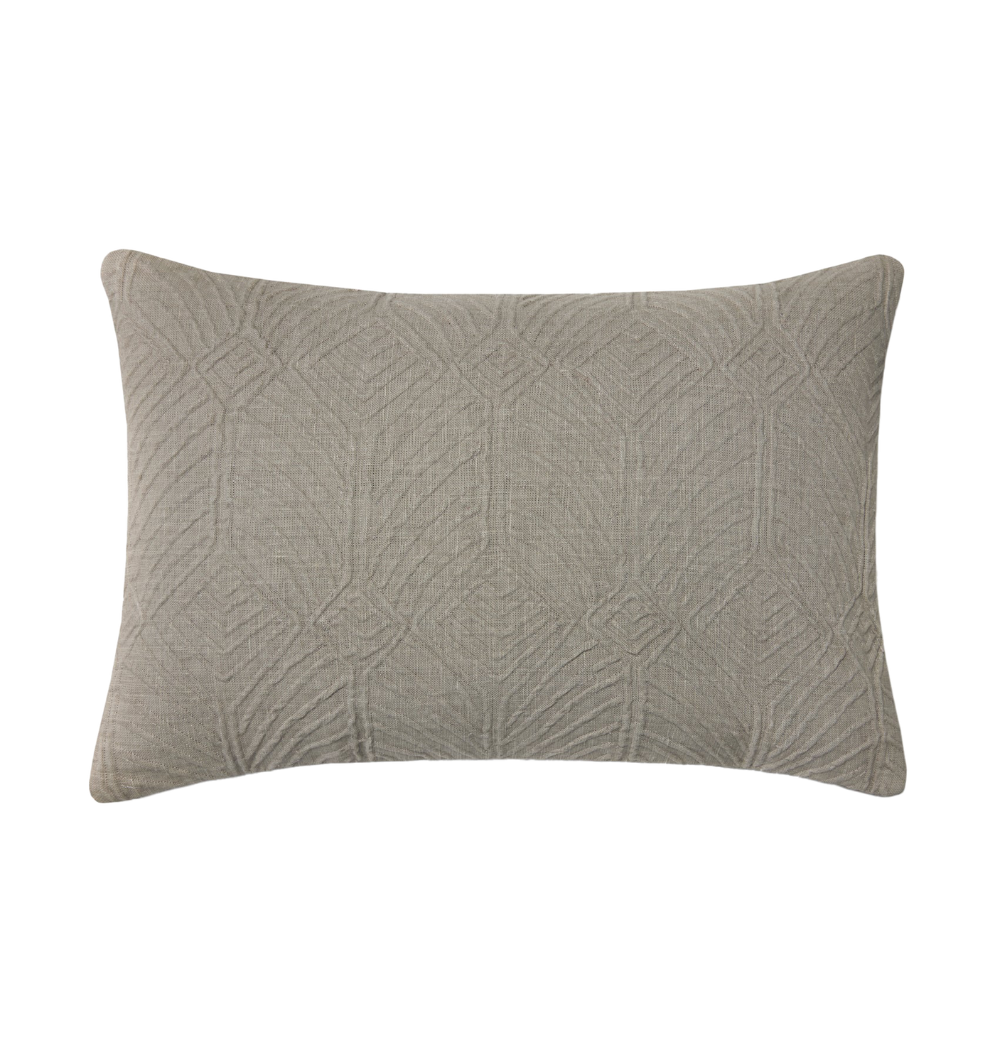Sferra Ruggenti decorative pillow in sage linen with tonal geometric quilted pattern.