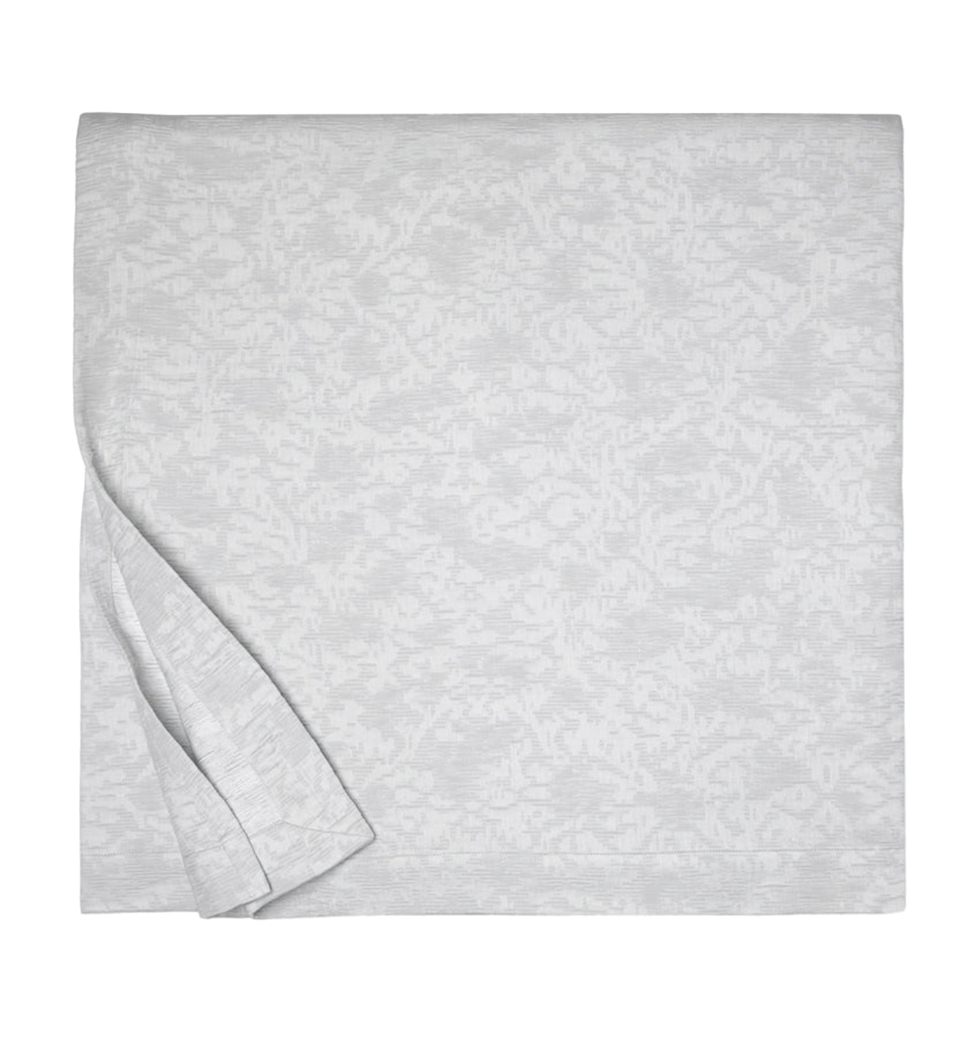 Sferra Aldino coverlet in silver with tonal floral jacquard pattern, folded corner detail.