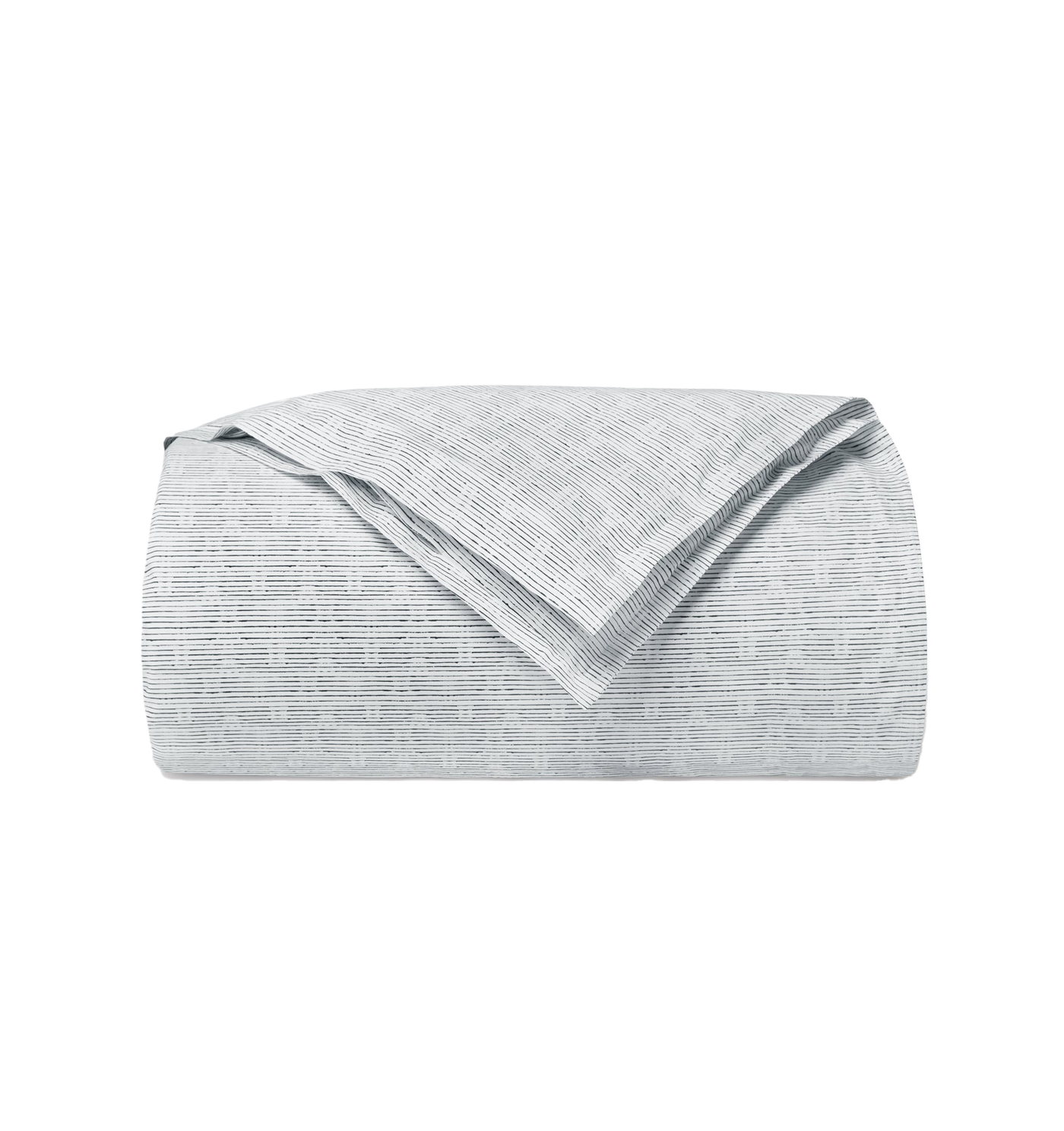 Sferra Arzano duvet cover in silver-grey fine stripe, neatly folded.
