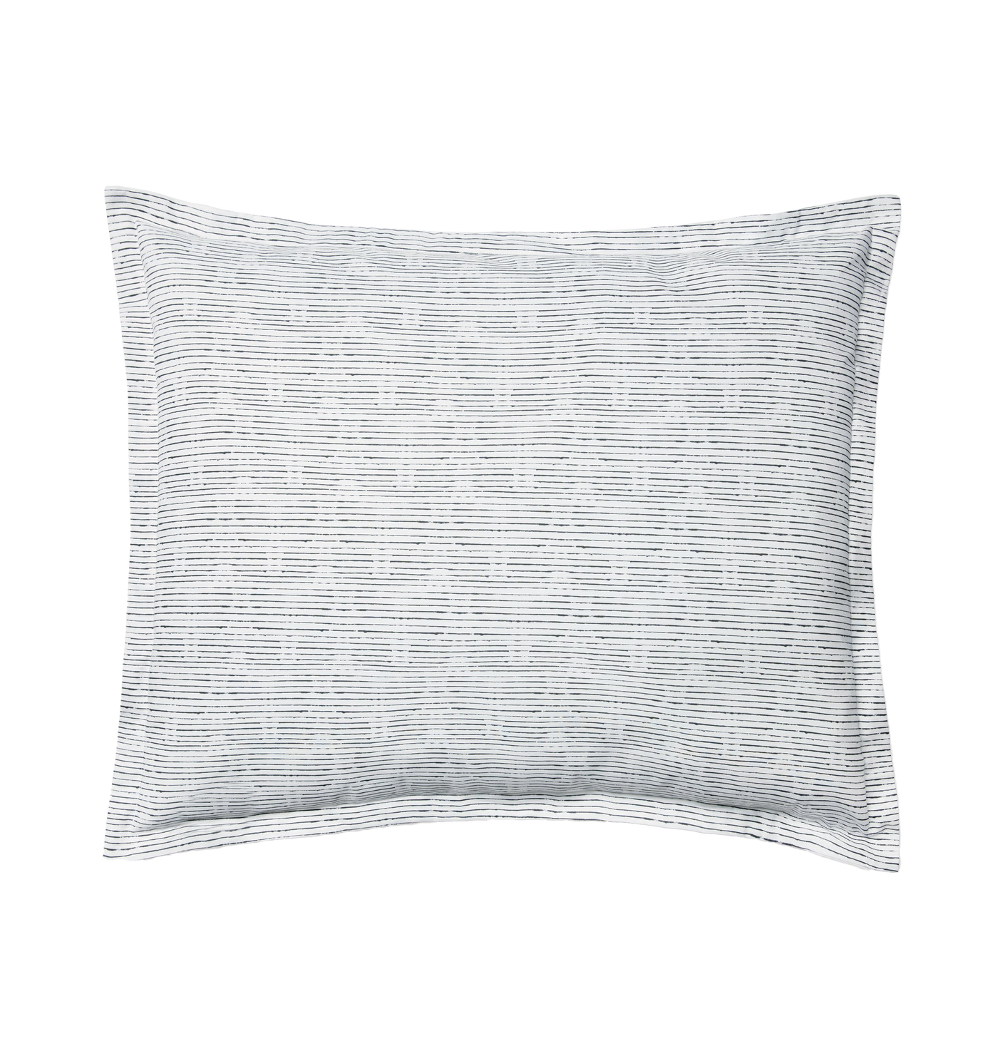 Sferra Arzano sham in white linen with thin charcoal horizontal stripes and flange border.