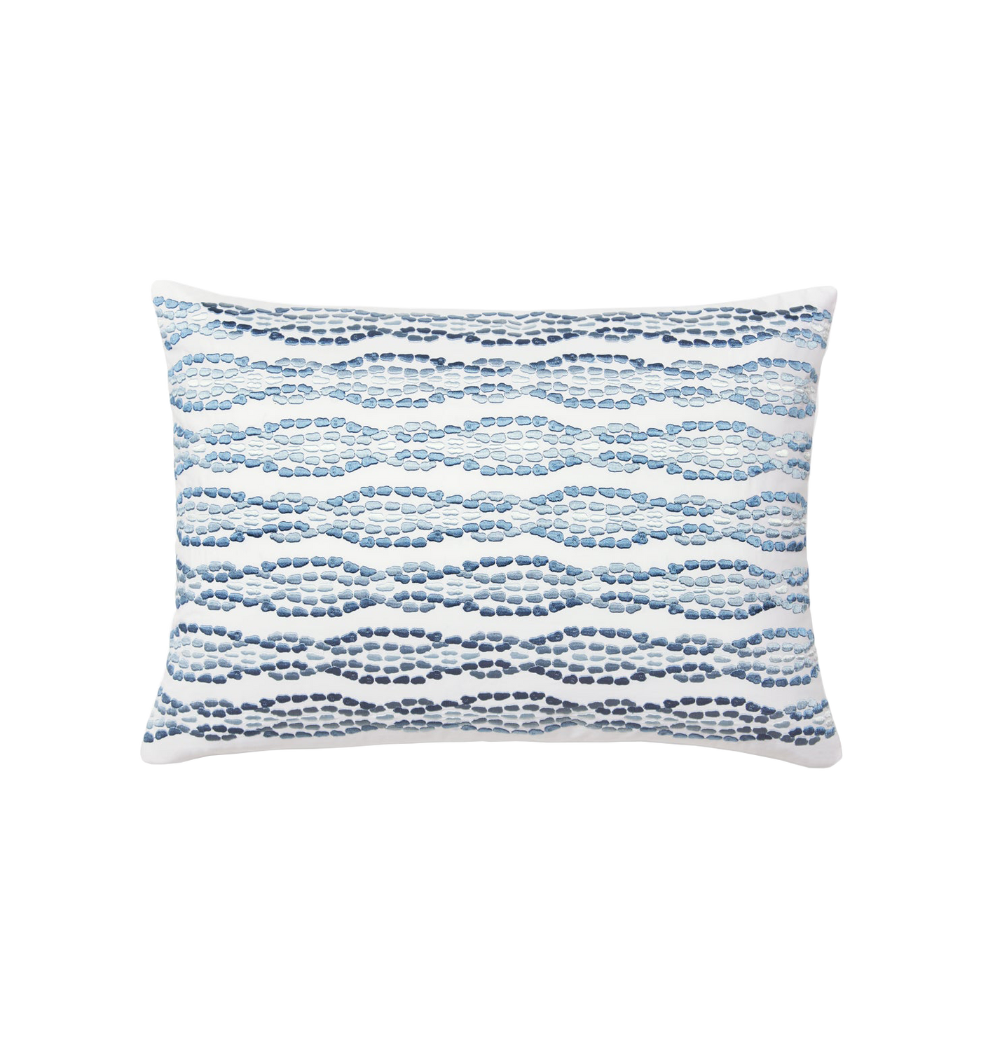 Sferra Cobblestones decorative pillow, white with indigo wave dot pattern, 12x18.