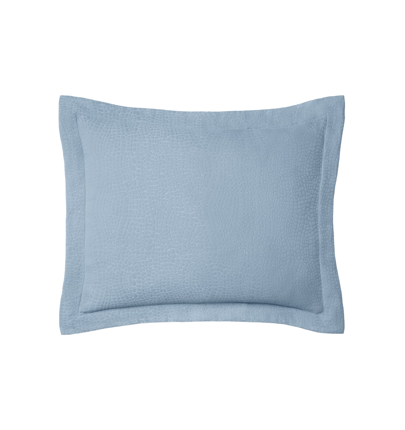 Sferra Cobblestones textured steel blue matelassé sham with flange border.