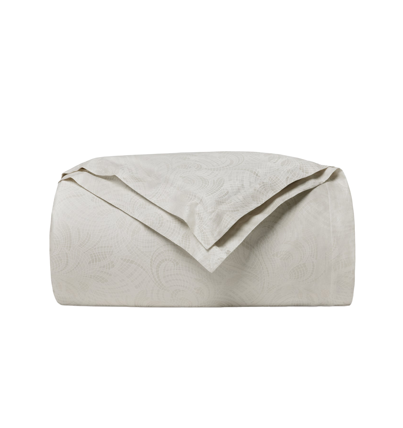 Sferra Leonessa duvet cover in ivory, folded to display woven paisley pattern.
