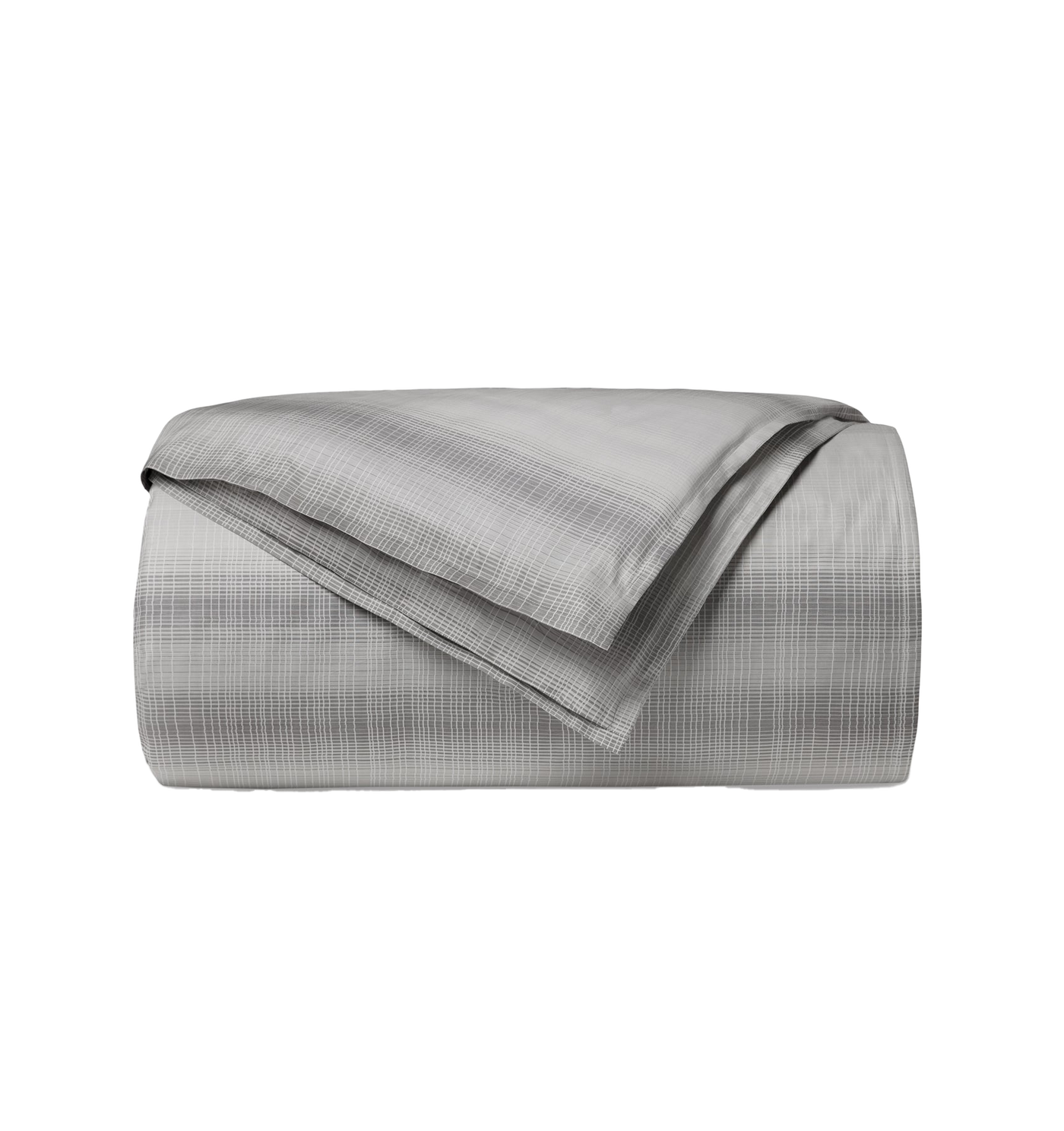 Sferra Perugia duvet cover in silver grey with subtle woven stripe texture, neatly folded.