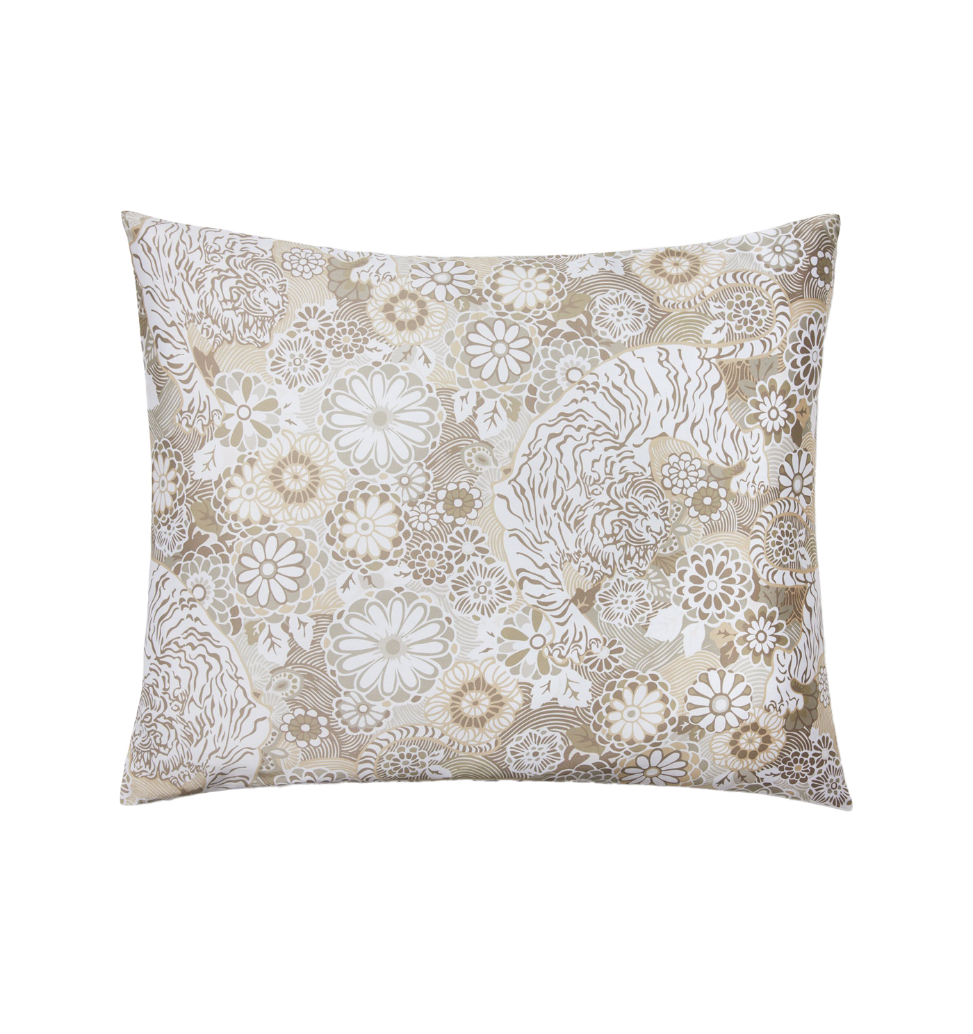 Sferra Siberian Tiger sham in champagne and ivory floral botanical print.