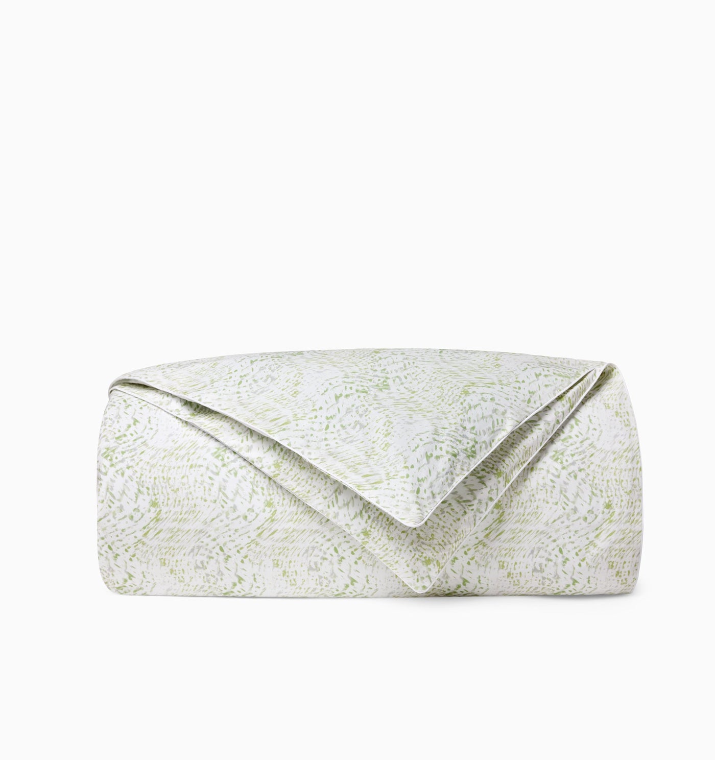 Sferra Meloria duvet cover folded, ivory with sage floral jacquard pattern.