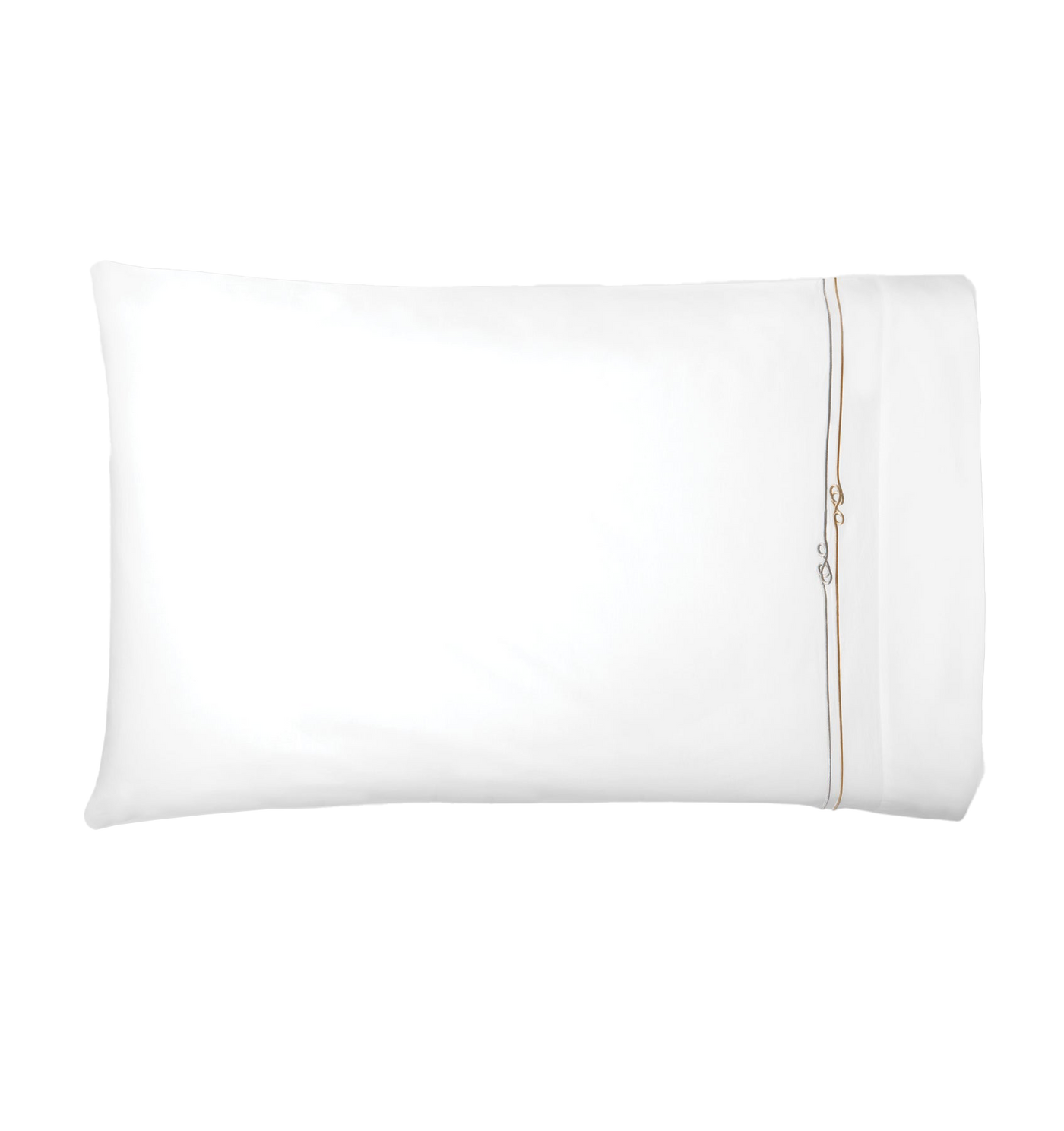 Sferra Squillo pillowcase in white with champagne embroidered border detail.