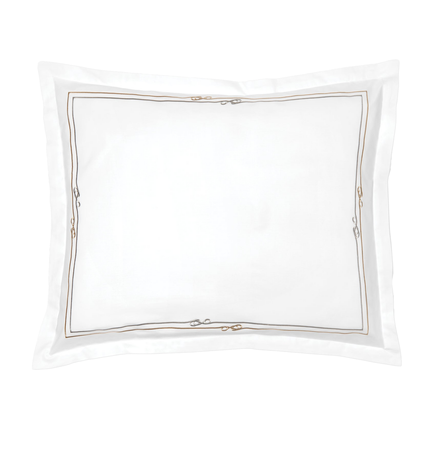 Sferra Squillo sham in white with champagne rope embroidery border.
