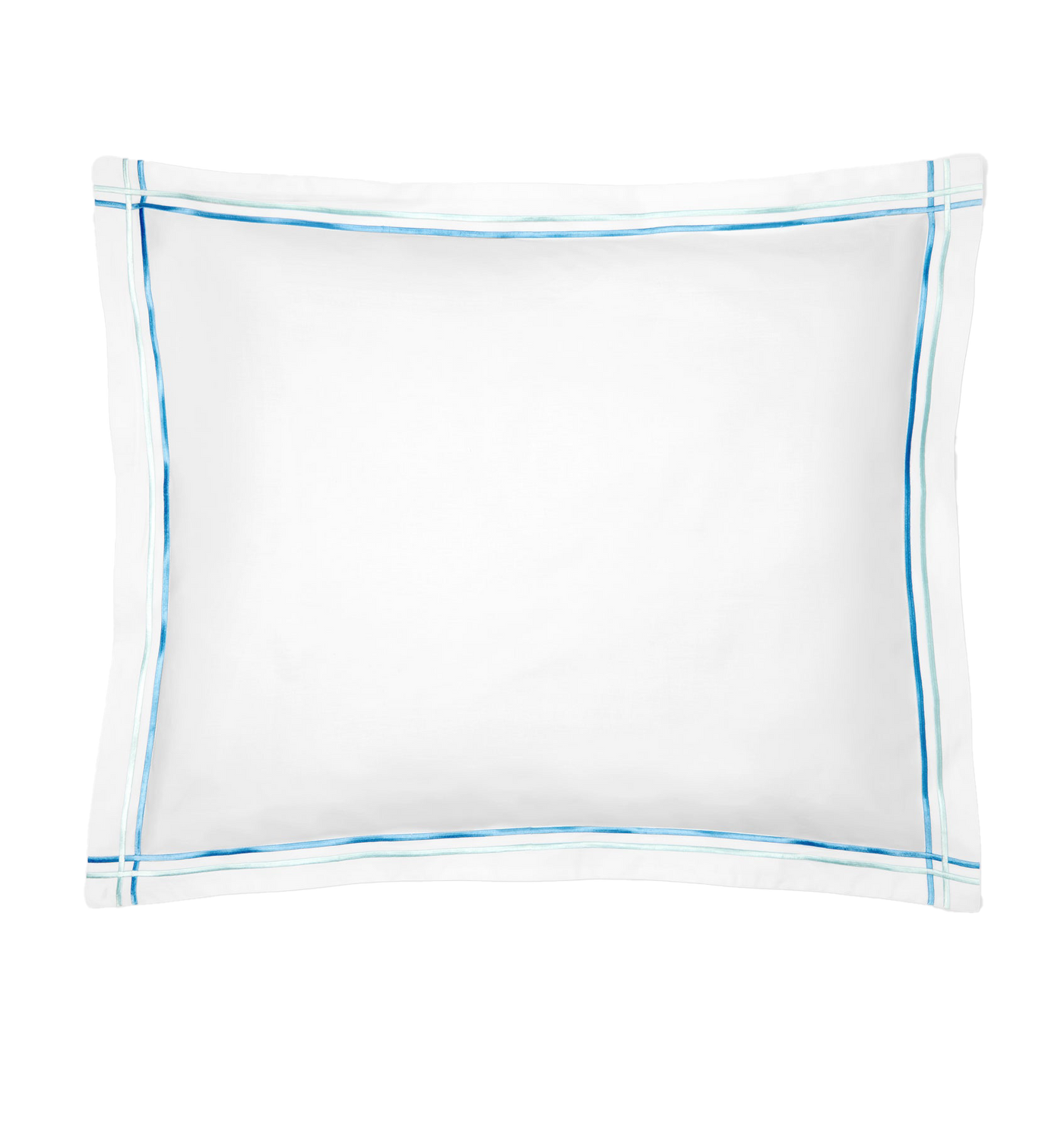 Sferra Tratto sham in white with blue embroidered border detail.