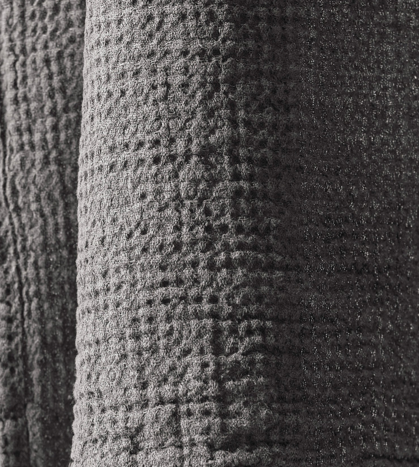 Close-up of Society Limonta Lipe New robe's charcoal waffle-knit cotton texture.