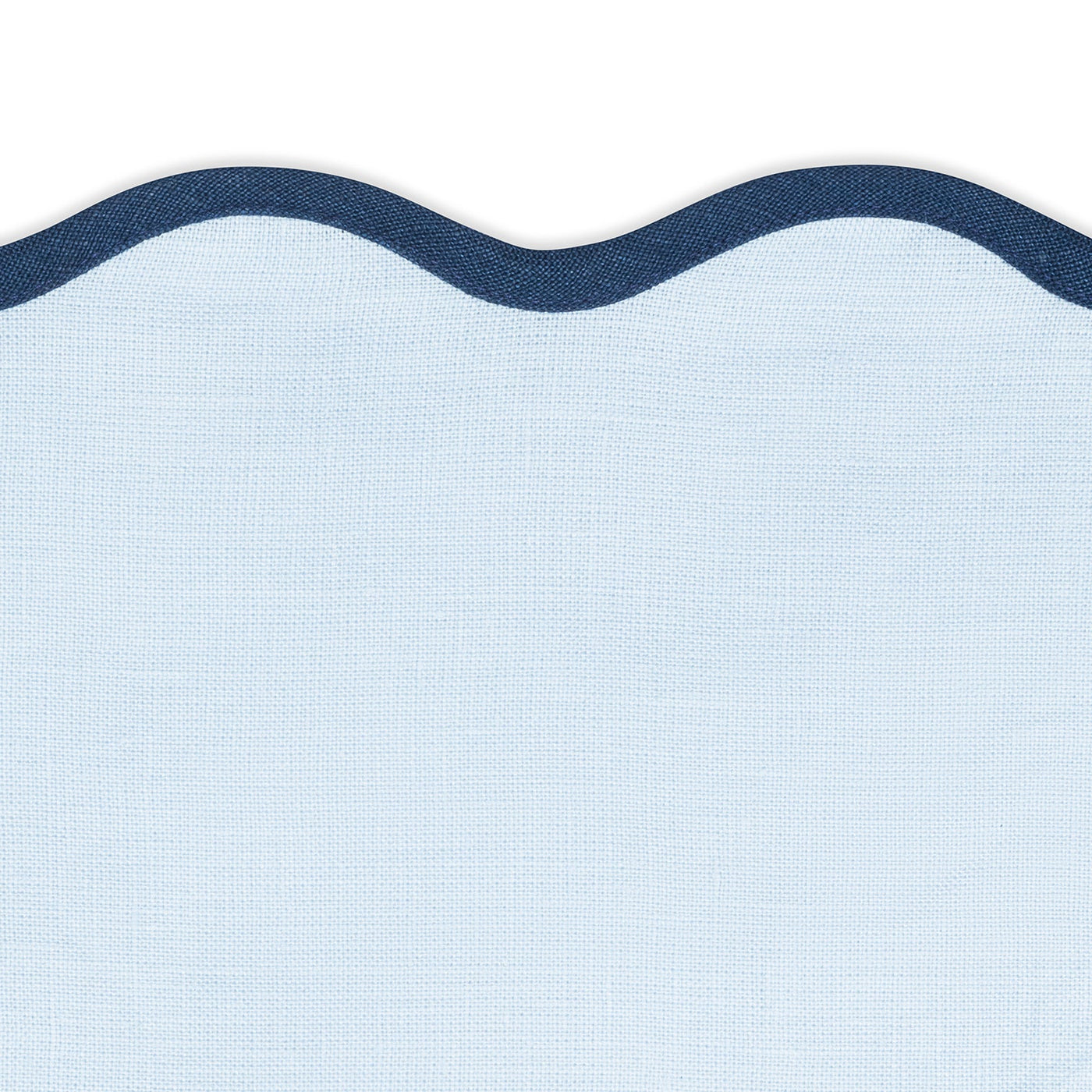 The Matouk Scallop Edge | Napkin Set features light blue napkins with a dark blue scalloped border—ideal for a unique tablescape accent or pairing beautifully with linen placemats.