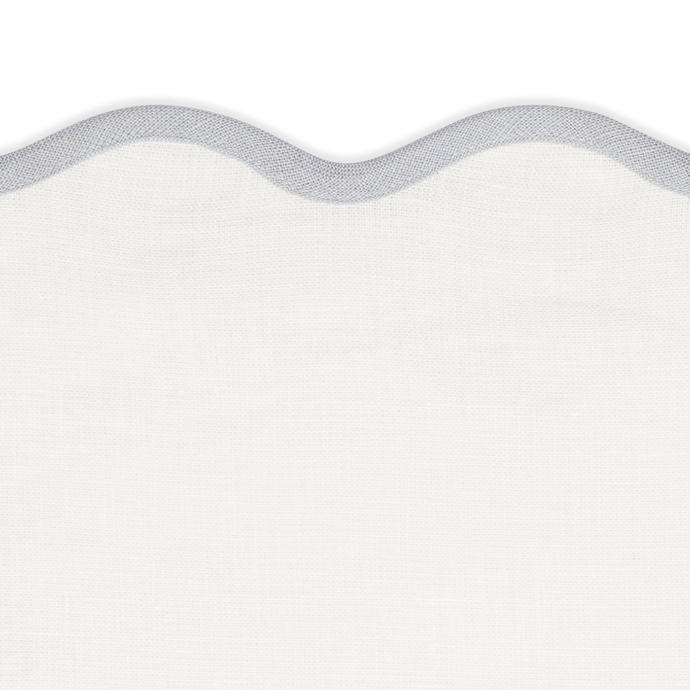 Add elegance to your table with the Matouk Scallop Edge Napkin Set—white fabric finished with a gray scalloped trim. Pair with linen placemats or Scallop Edge Napkins for a coordinated, refined tablescape.