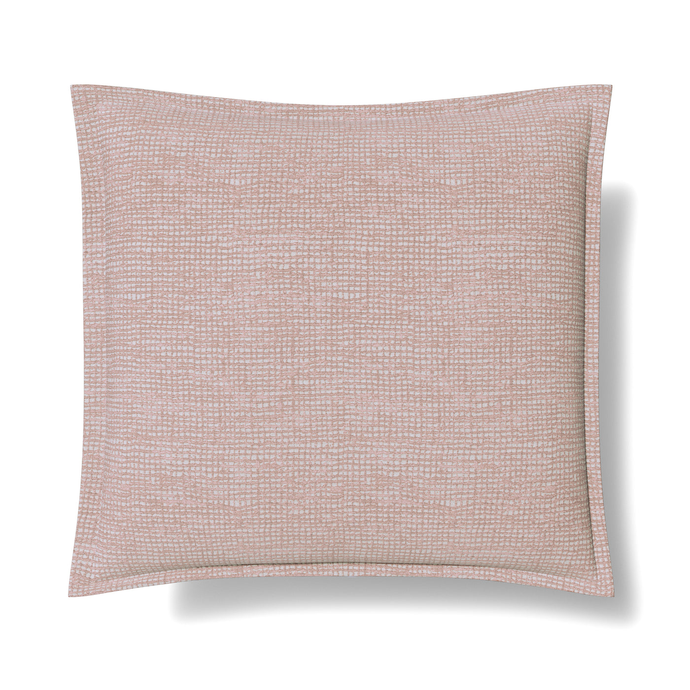 Close-up of Ann Gish Screen pillow in blush with woven dot texture and flanged edge.