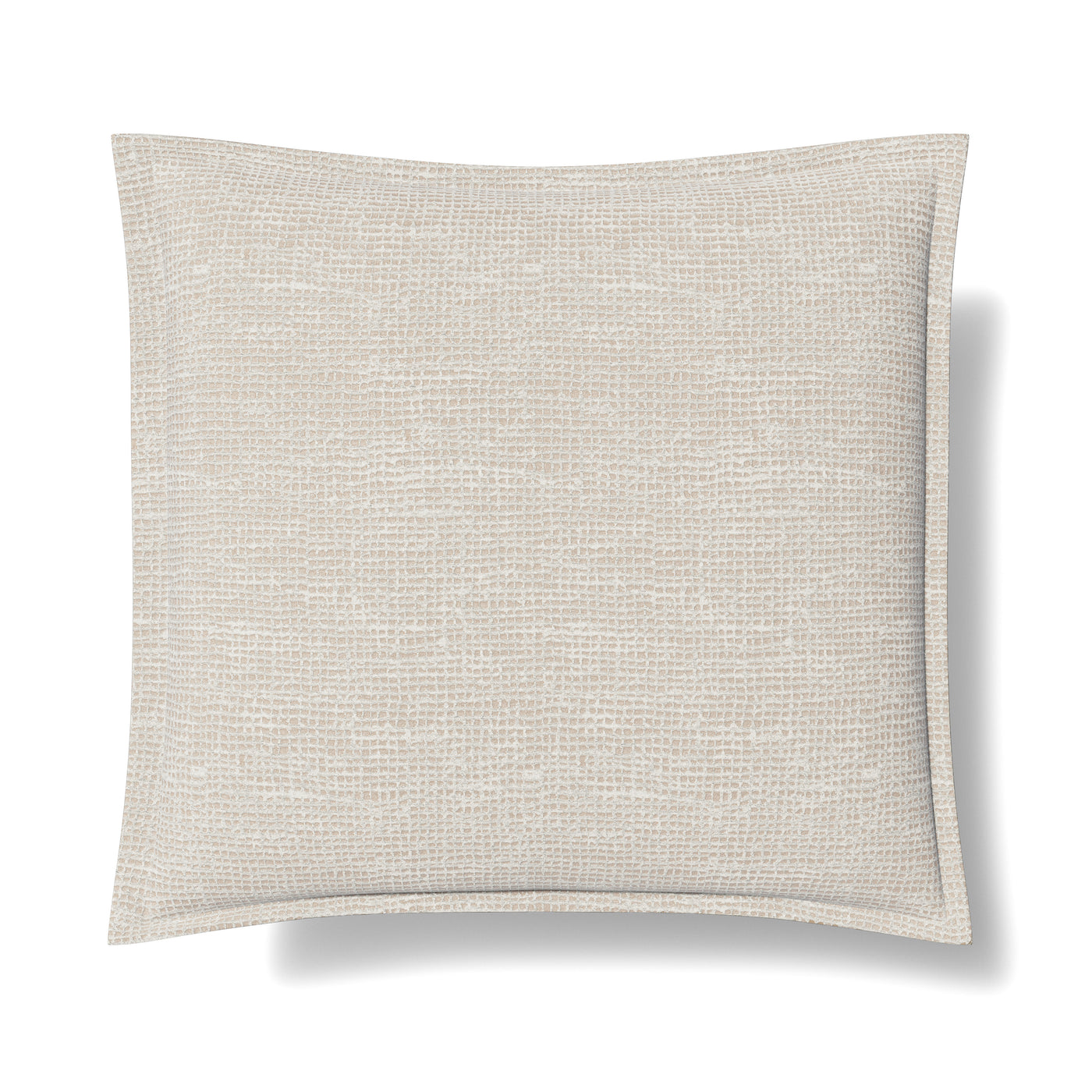 Ann Gish Screen pillow in ivory, textured woven fabric with flanged edge, overhead view.