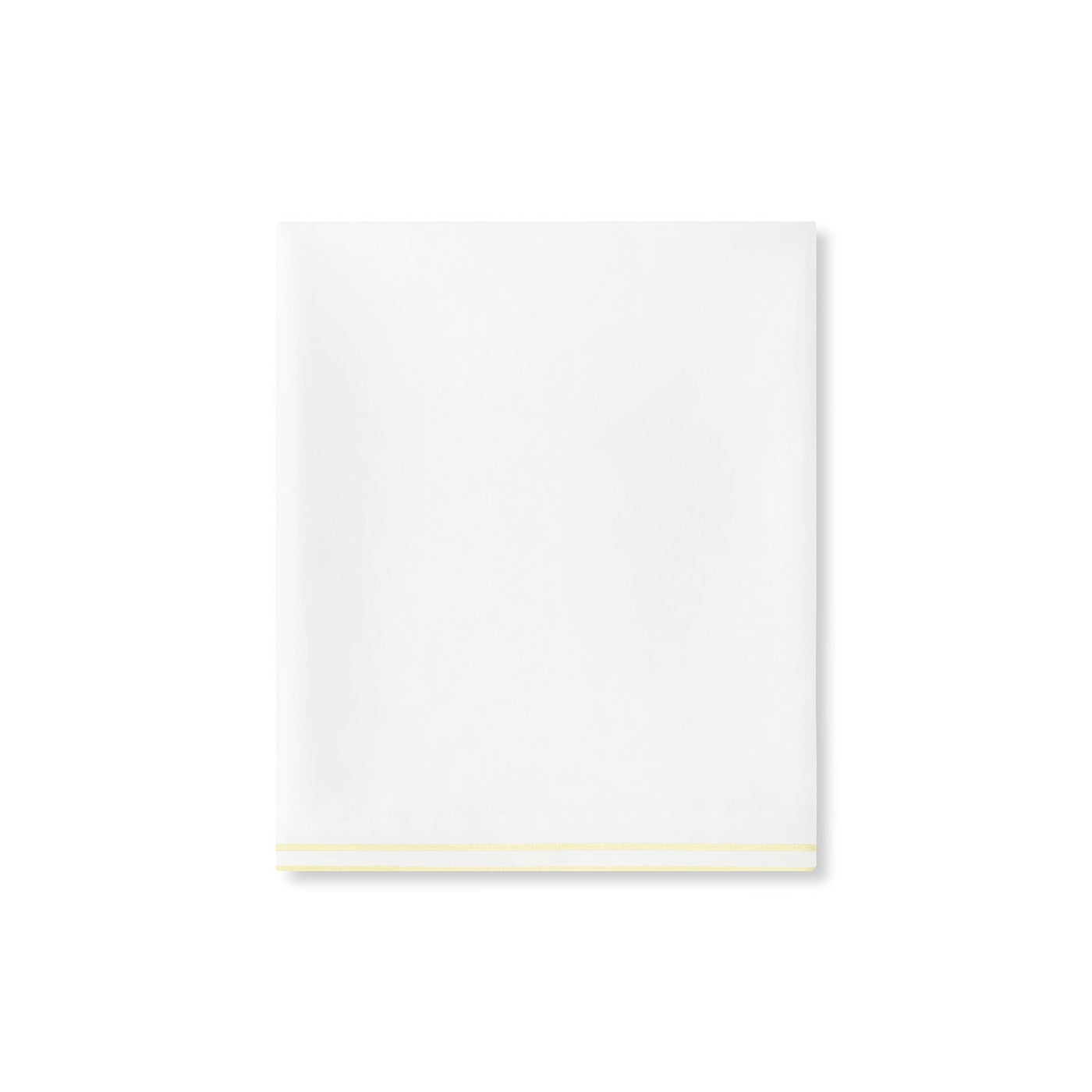 The Sereno Flat Sheet by Sferra, crafted from smooth Egyptian cotton, features a thin gold line near the edge and is displayed against a plain white background.