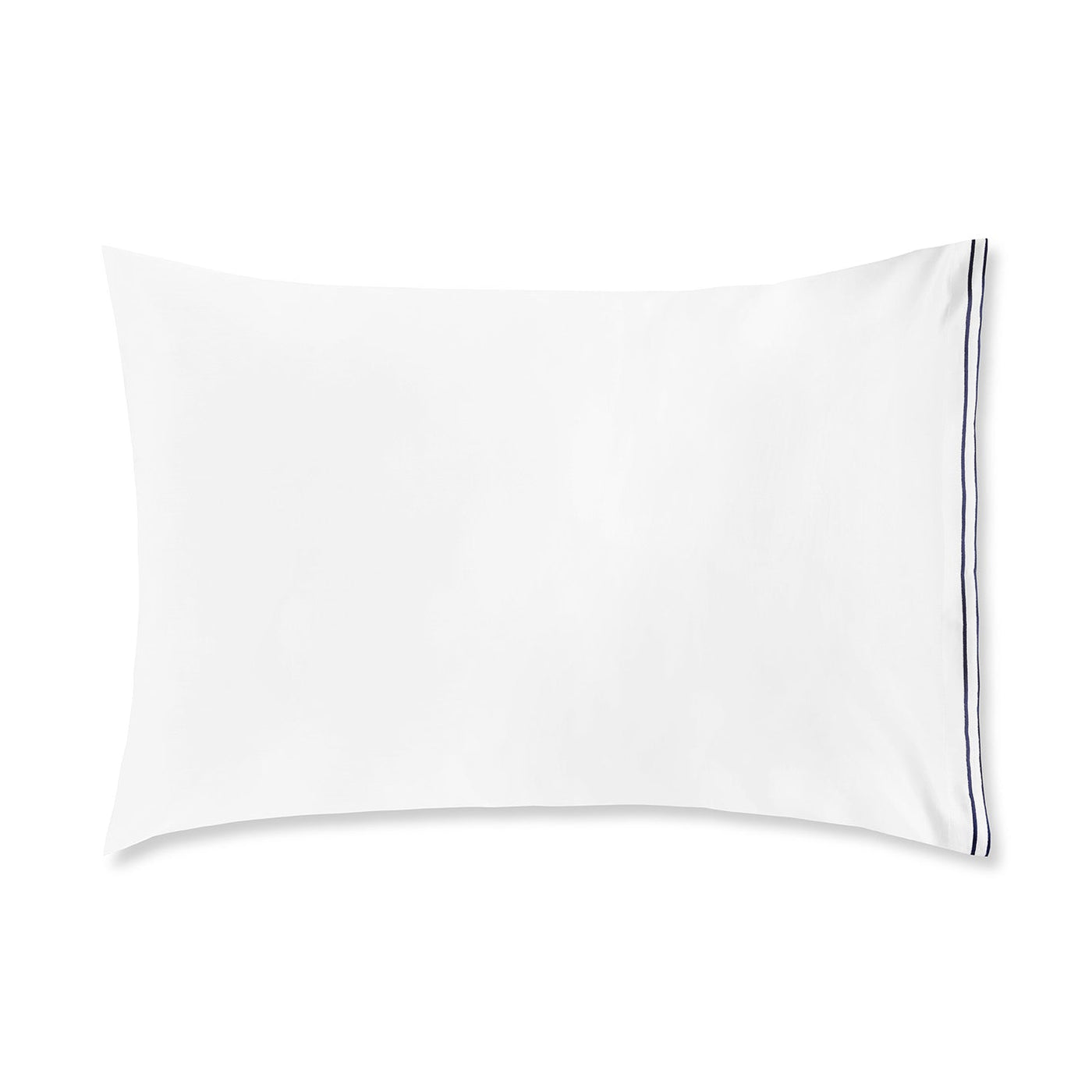 The Sferra Sereno Pillowcase, Pair, in white Egyptian cotton with a slim dark stripe on the right edge, is shown against a plain white background.