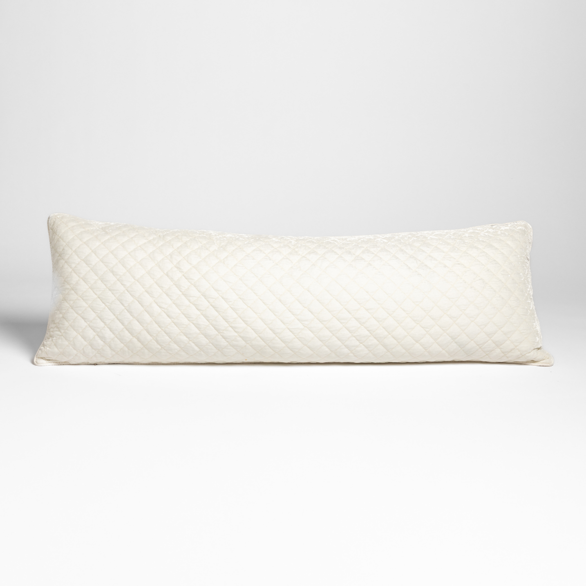 Bella Notte Silk Velvet quilted throw pillow in Winter White, diamond quilted lumbar style.