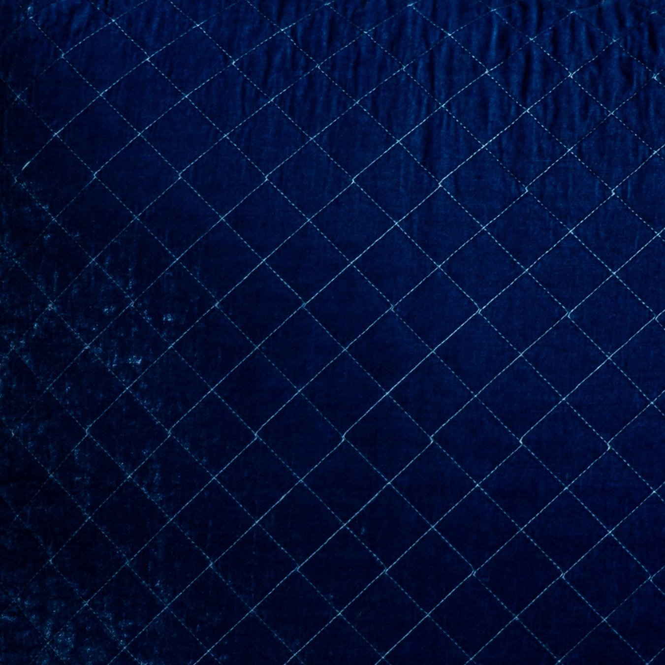 Close-up of Bella Notte Silk Velvet Quilted Blanket in Tahoe Blue, showing diamond stitch pattern.
