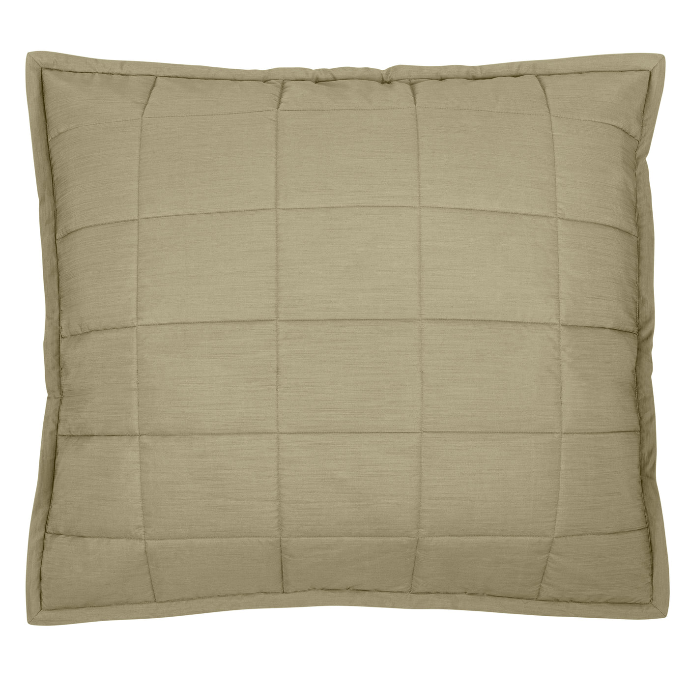 Ann Gish Slub pillow in sage, close-up showing quilted grid stitching and flanged edge.