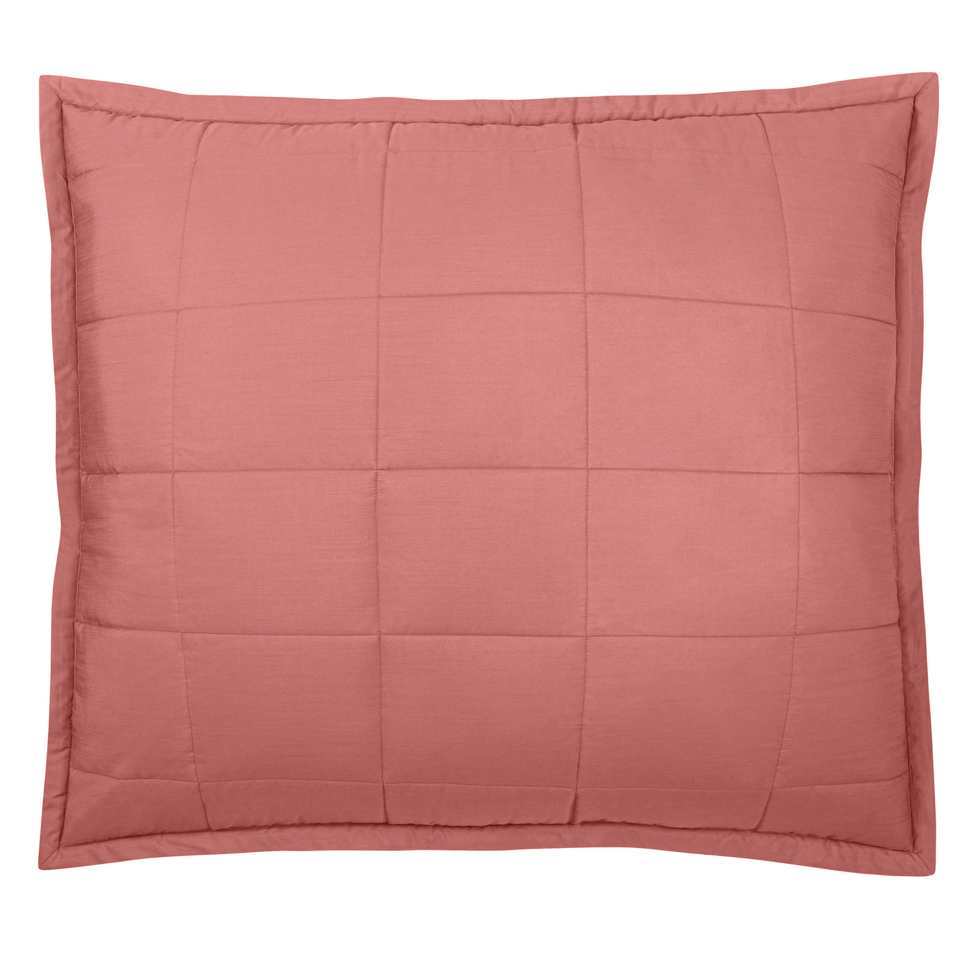 Ann Gish Slub Tencel pillow in dusty rose with grid quilting and flanged edge.