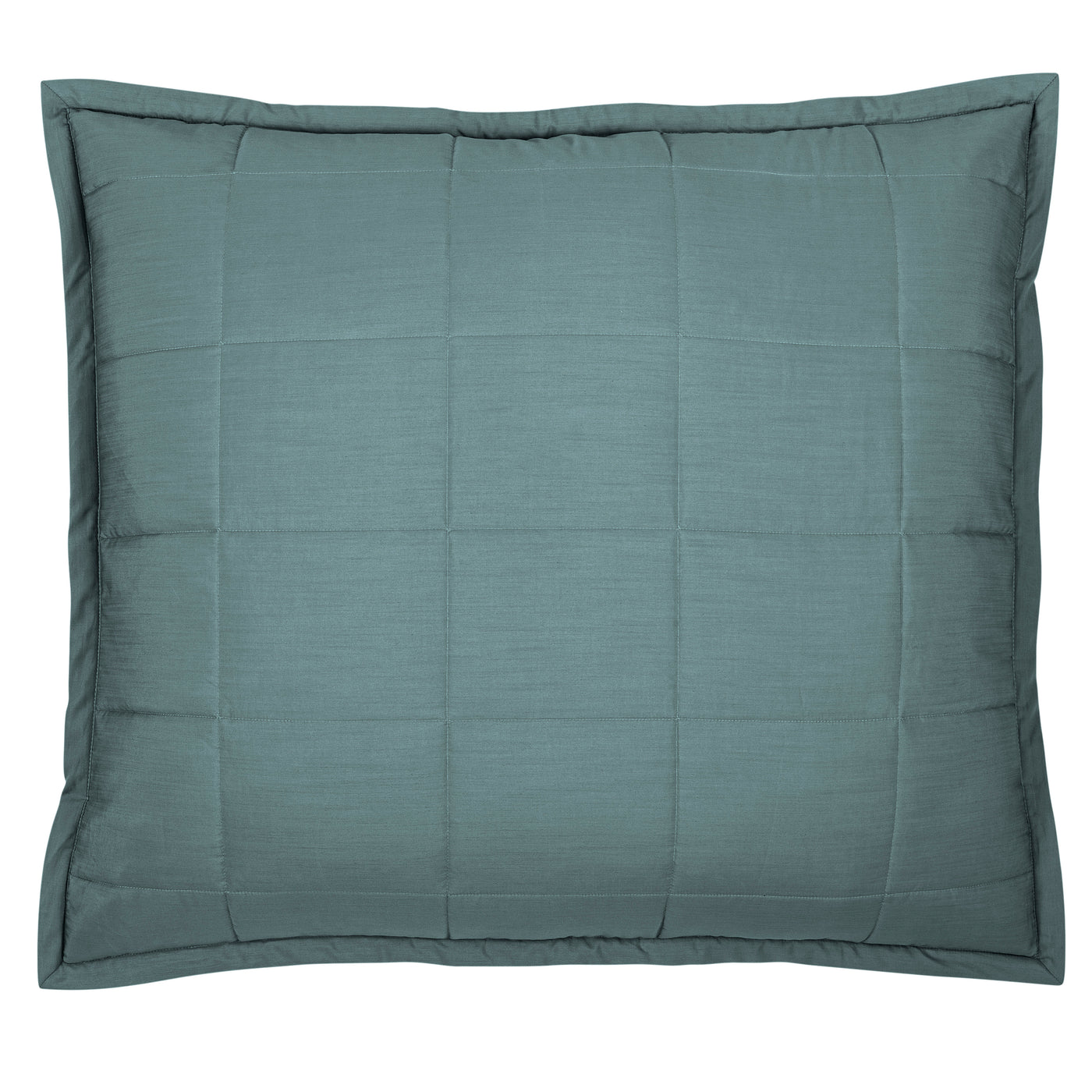 Ann Gish Slub Tencel pillow in teal with grid-quilted stitching and flange border.